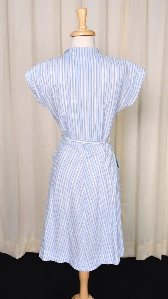 1950s Blue Striped Shirt Dress