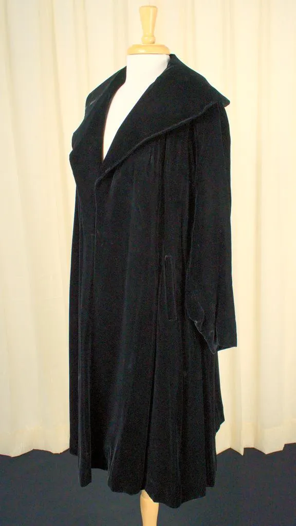 1950s Inky Black Velvet Coat