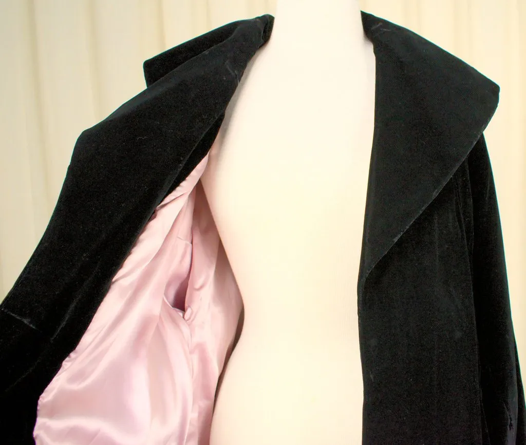 1950s Inky Black Velvet Coat