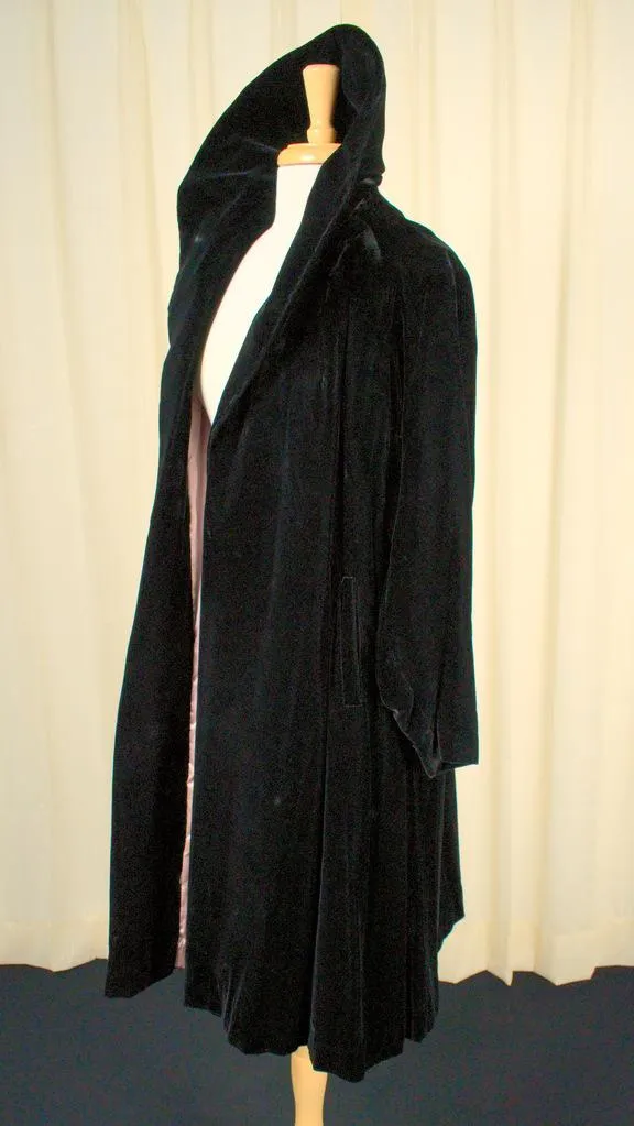 1950s Inky Black Velvet Coat