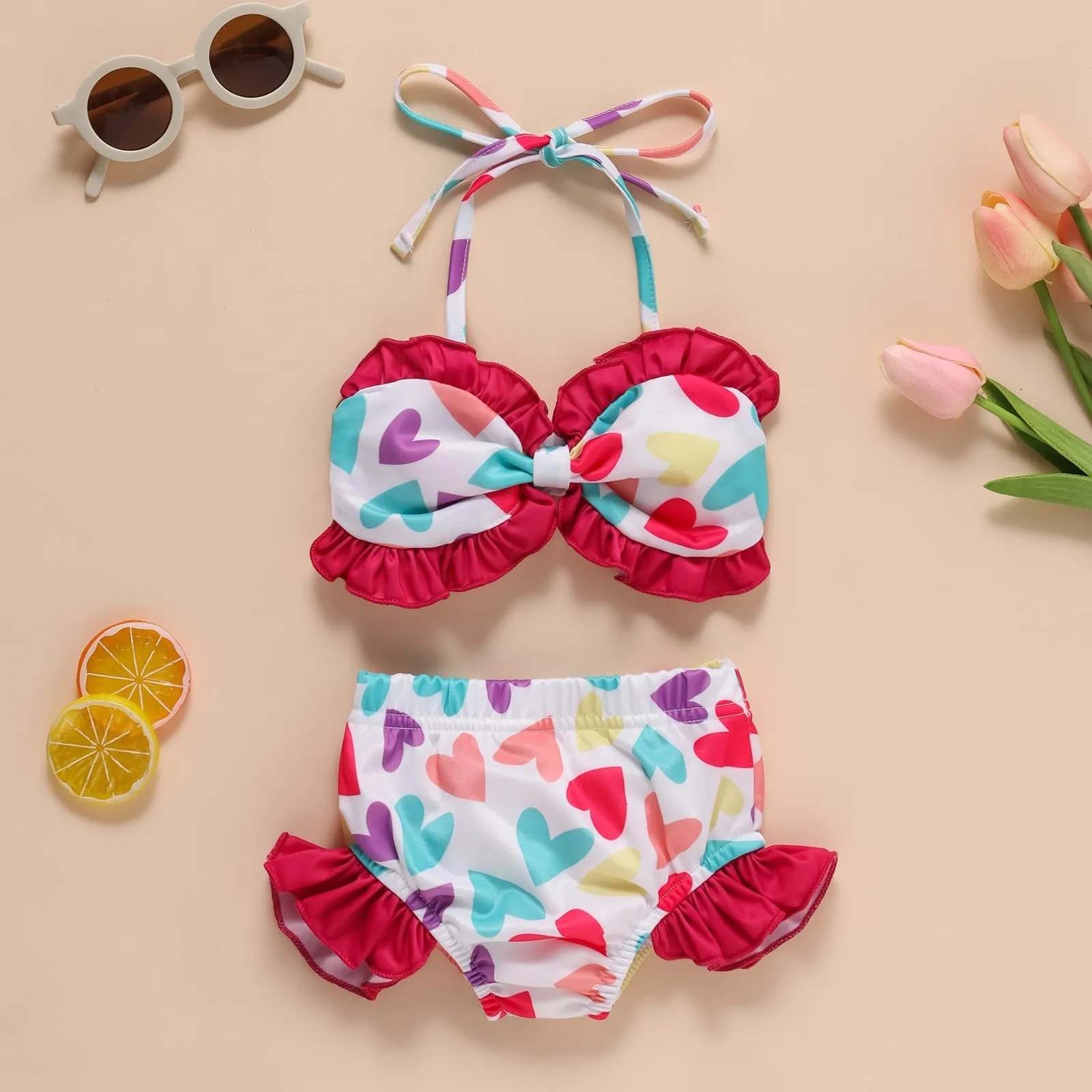 2-Piece Heart Printed Swimsuit