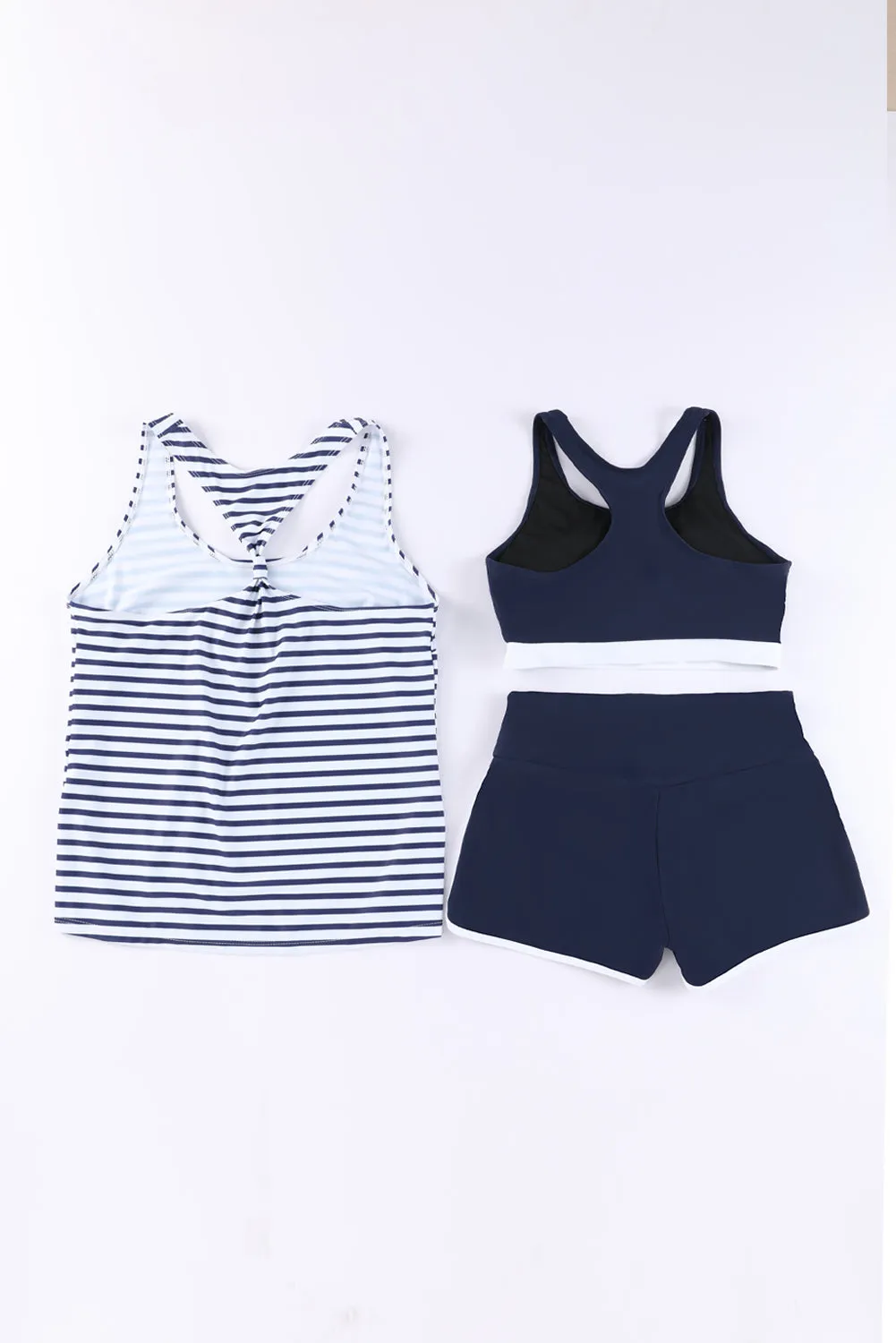 3 Piece Swimsuits Bathing Suits T-Back Printed Sporty Racerback Tankini Set