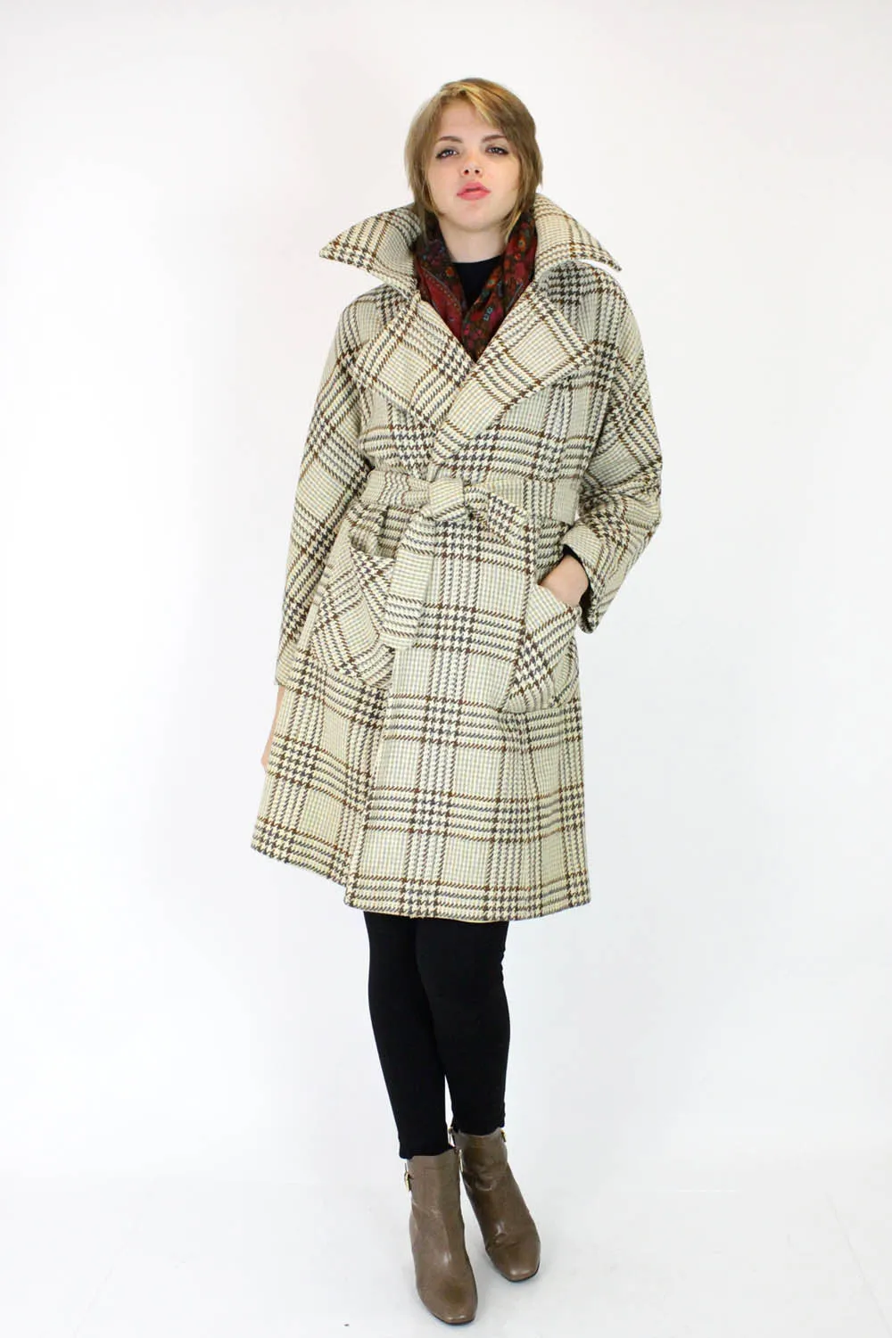 70s Glen Plaid Coat M