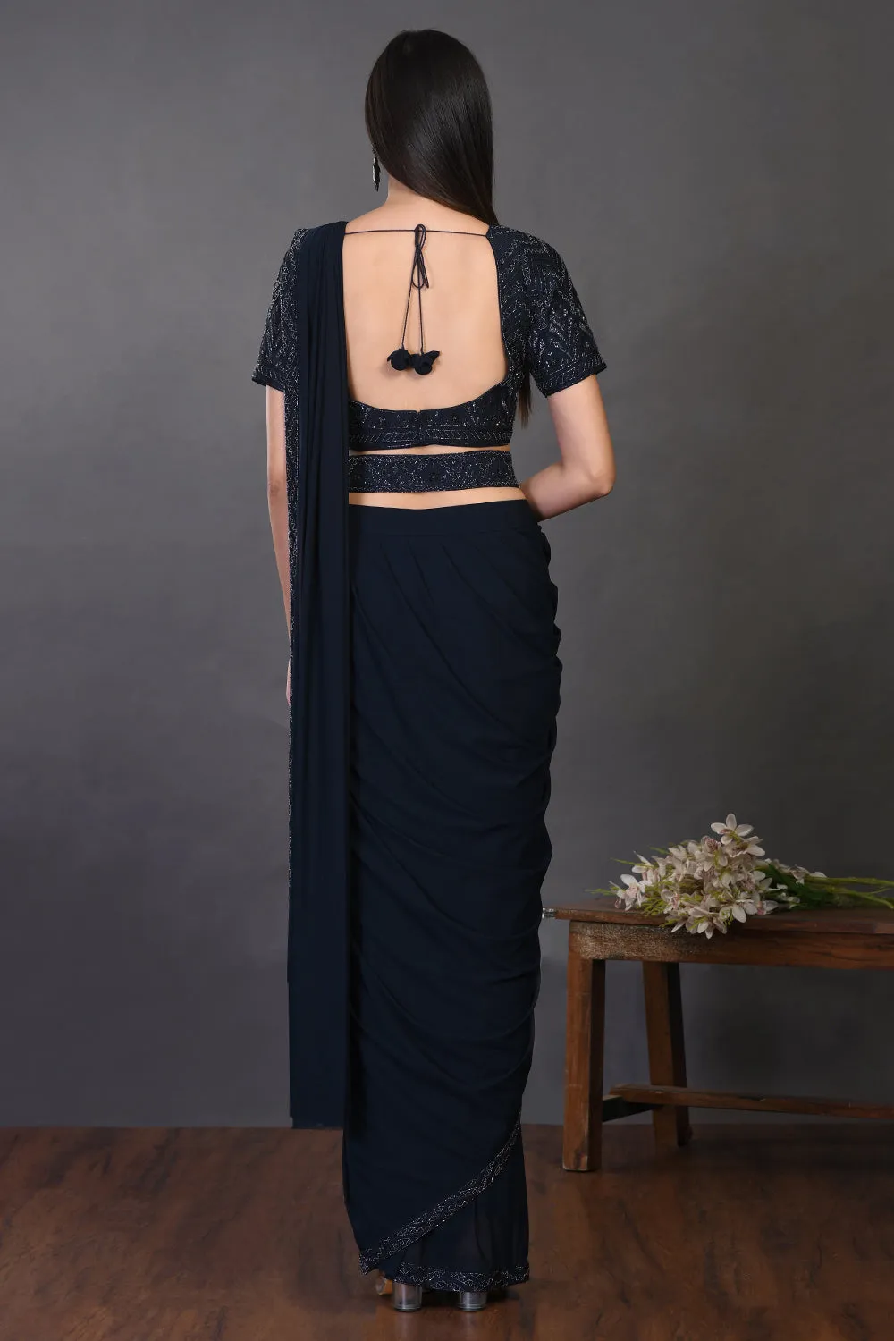 90Z934-RO Navy Blue Darpe Saree With Stylish Blouse