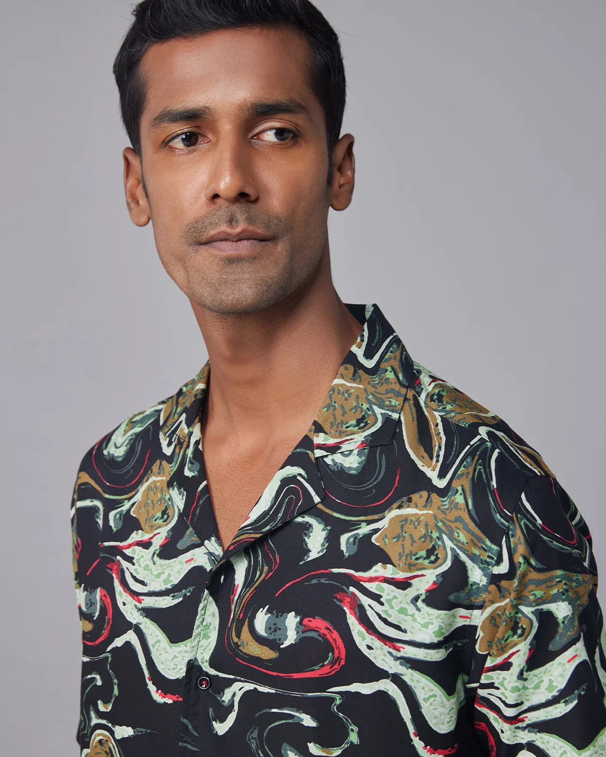 Abstract Marble Printed Shirt - Black