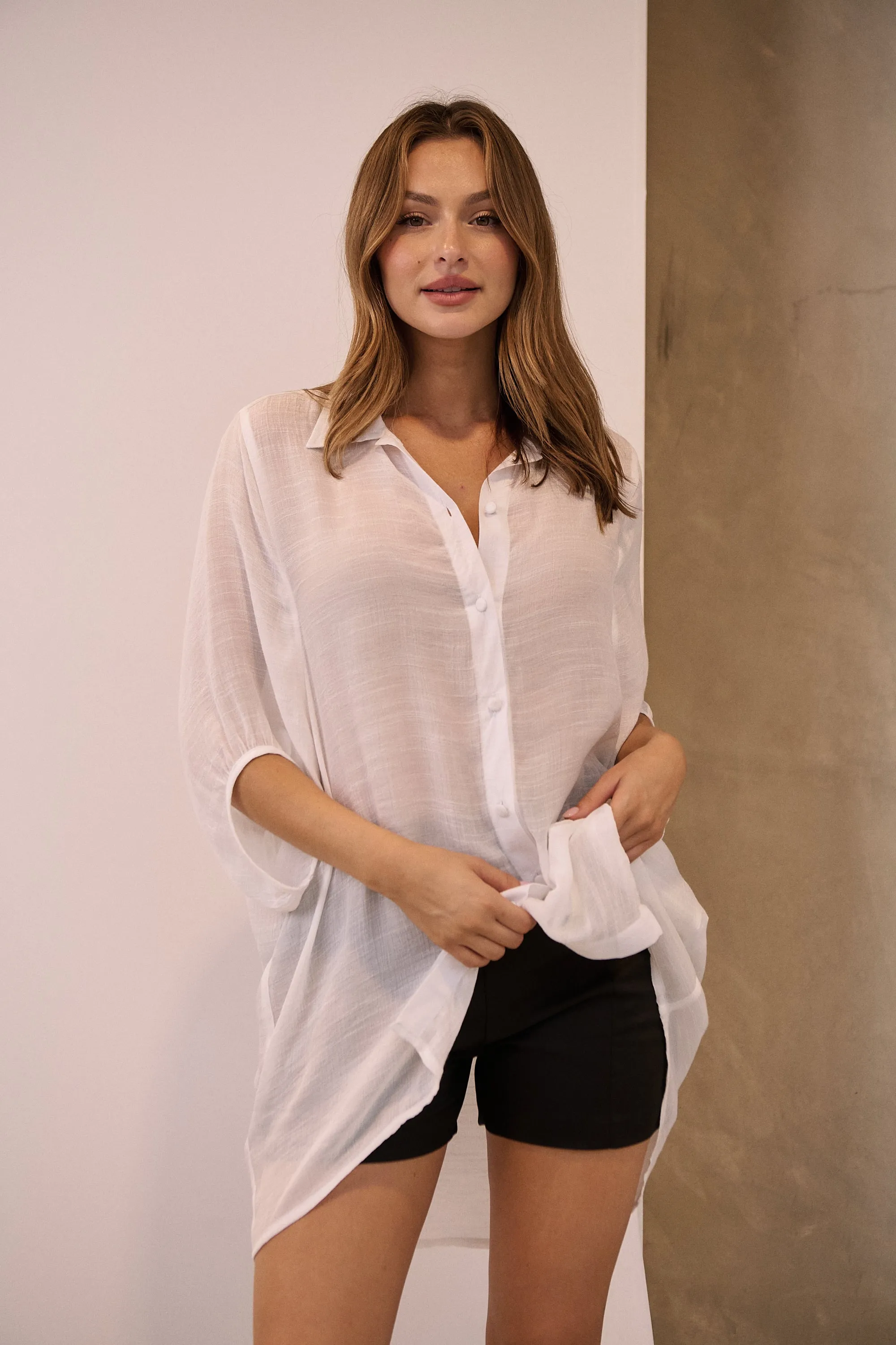 Annabelle White Sheer 1/2 Sleeve Shirt