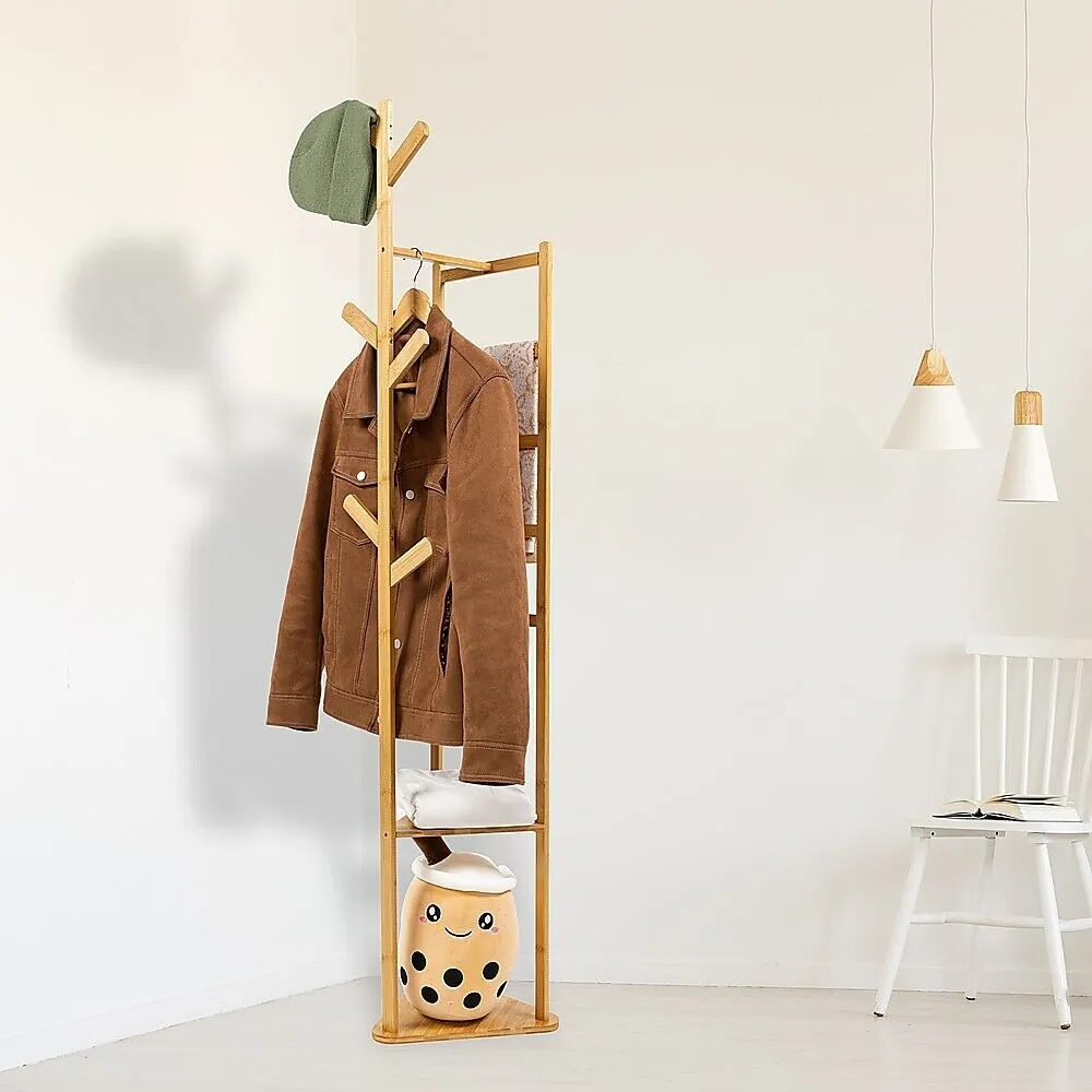 Bamboo Clothes Coat Rack Garment Stand Shelf Tree Hanger Bag Hat Hook Holder