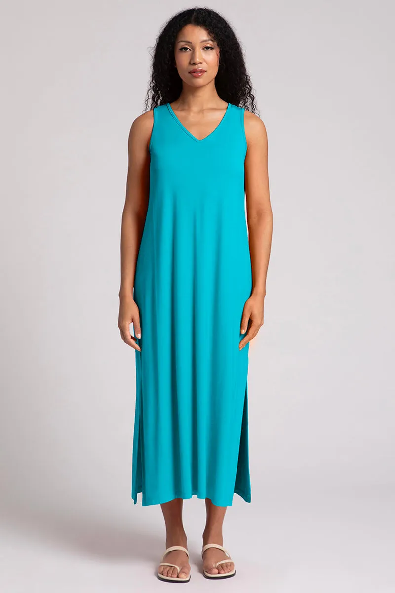 Bamboo Reversible Slit Tank Dress | Turquoise