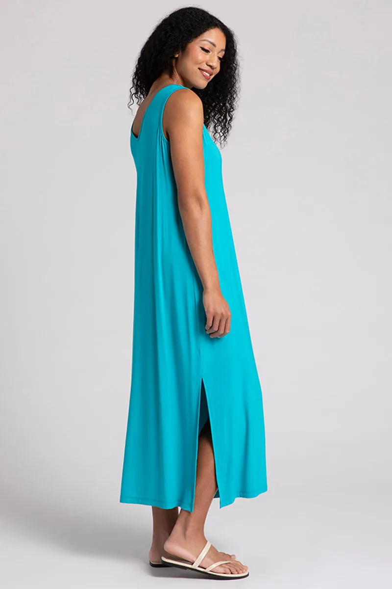 Bamboo Reversible Slit Tank Dress | Turquoise