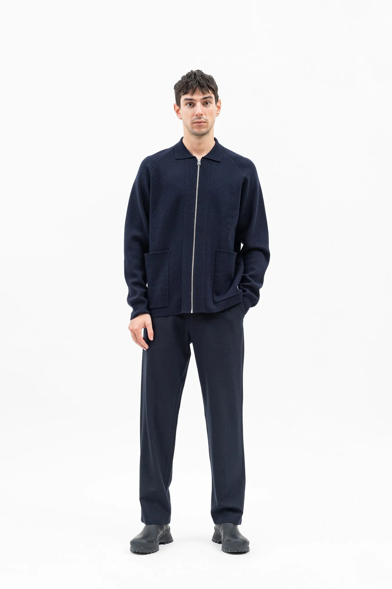 Bjarne Merino Cotton Milano Full zip jacket Dark Navy