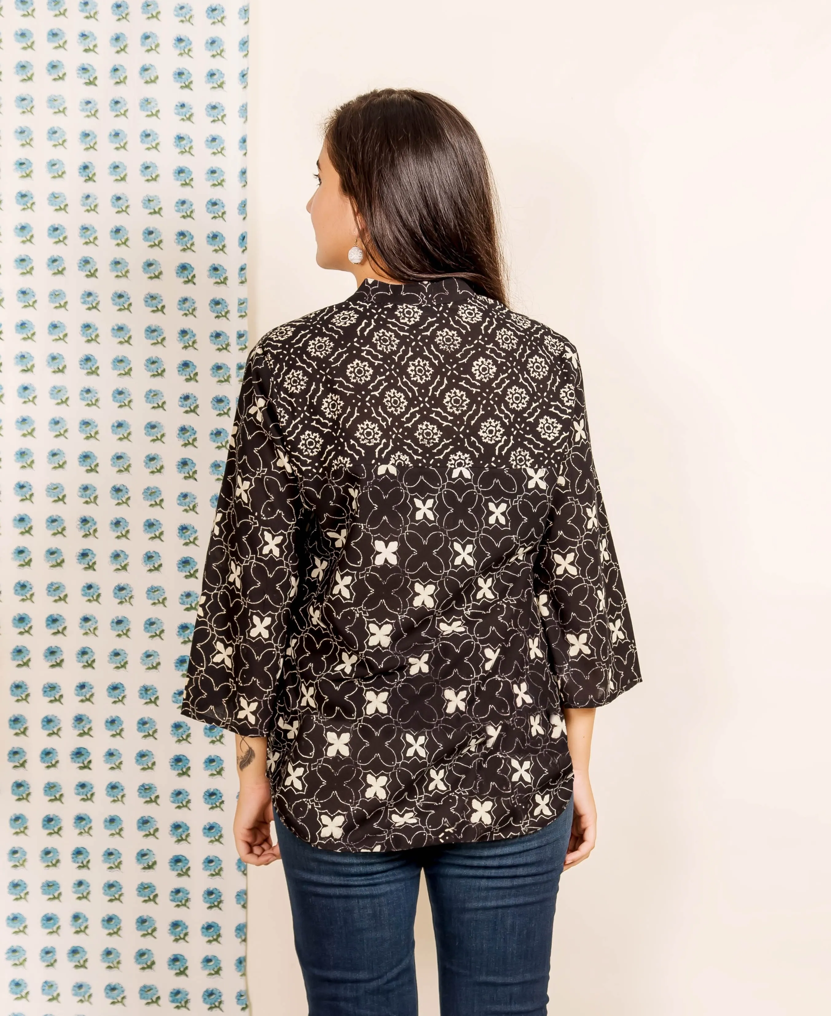 Black Hand Block Printed Top