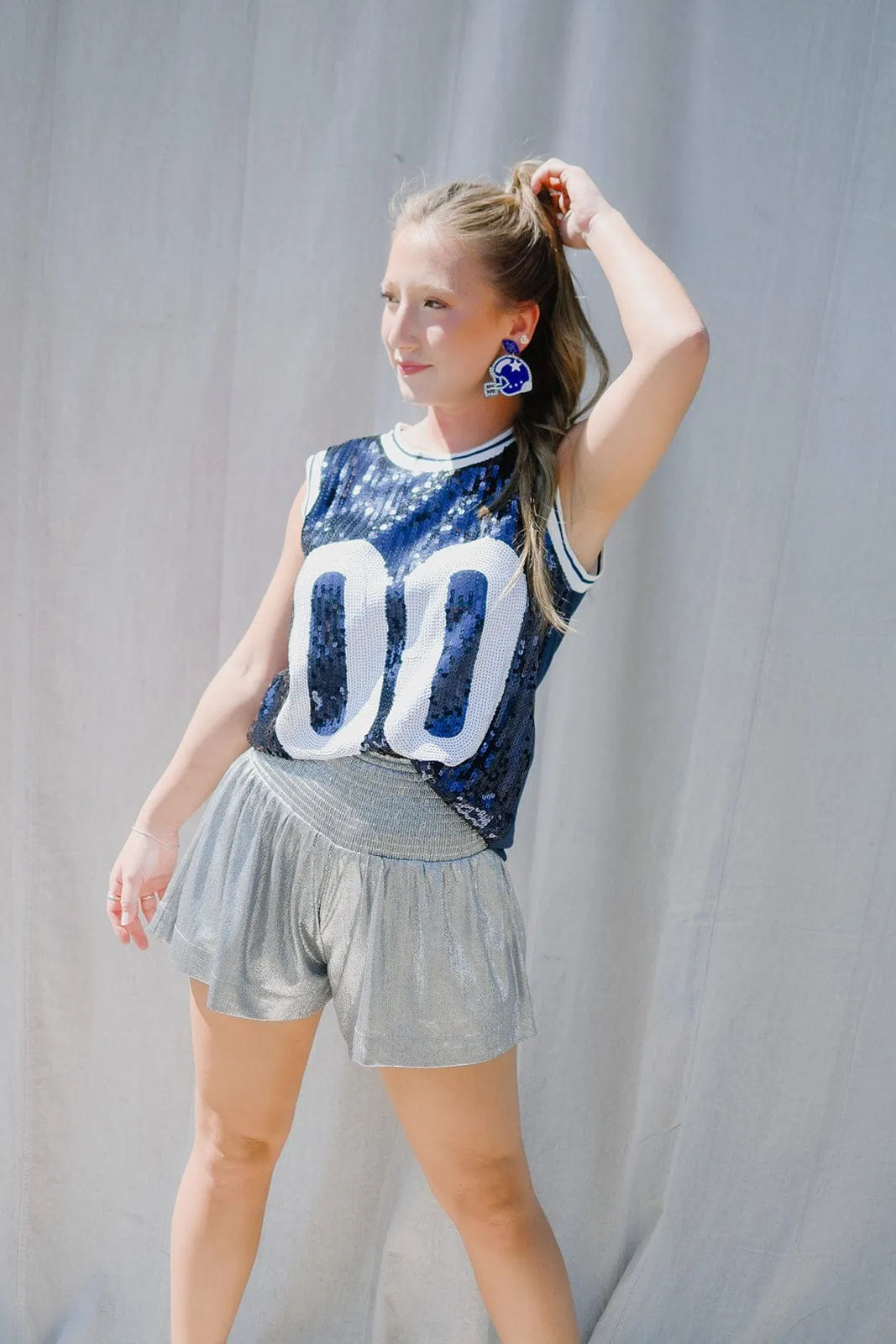 Blue & White Sequin Sleeveless Jersey