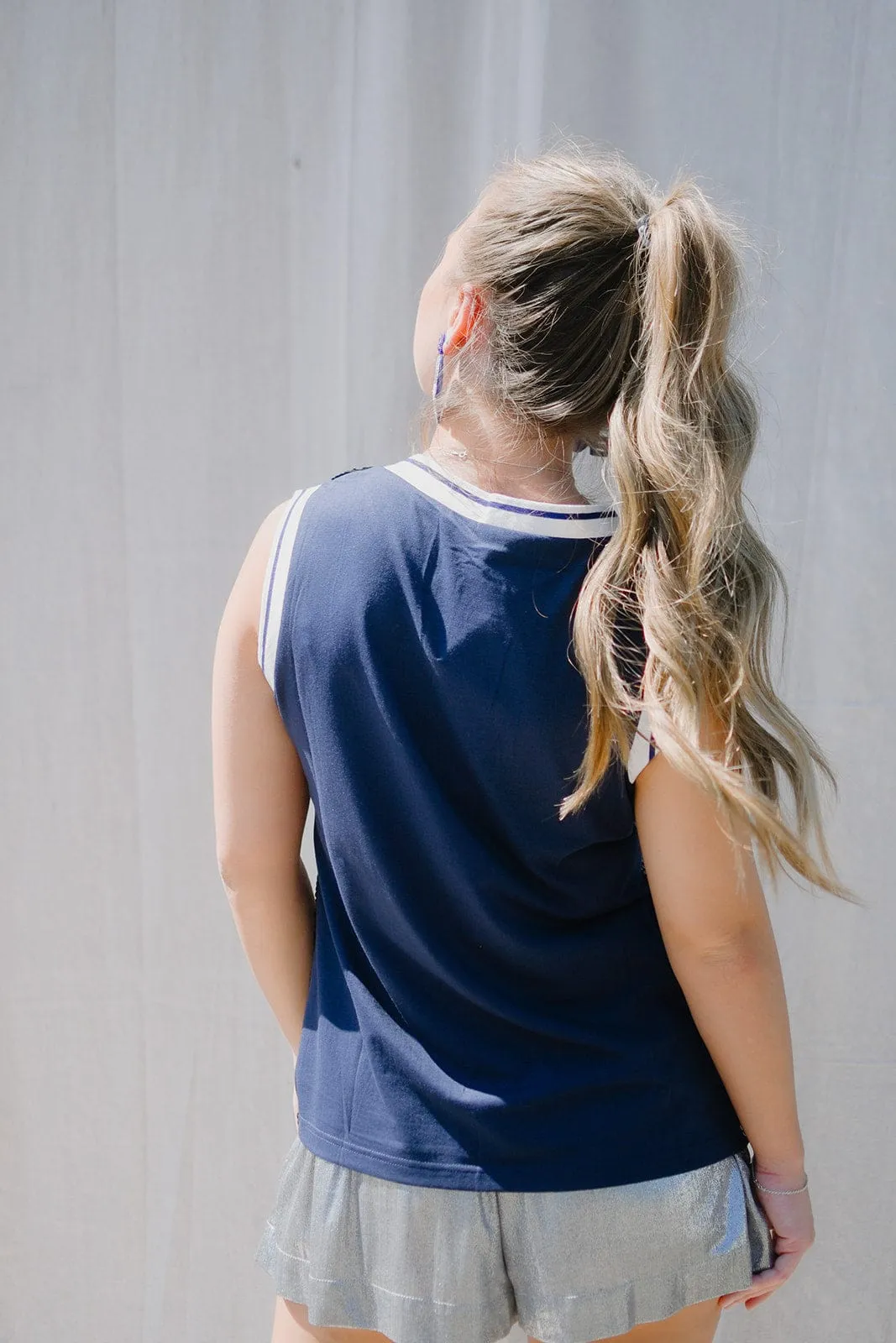 Blue & White Sequin Sleeveless Jersey