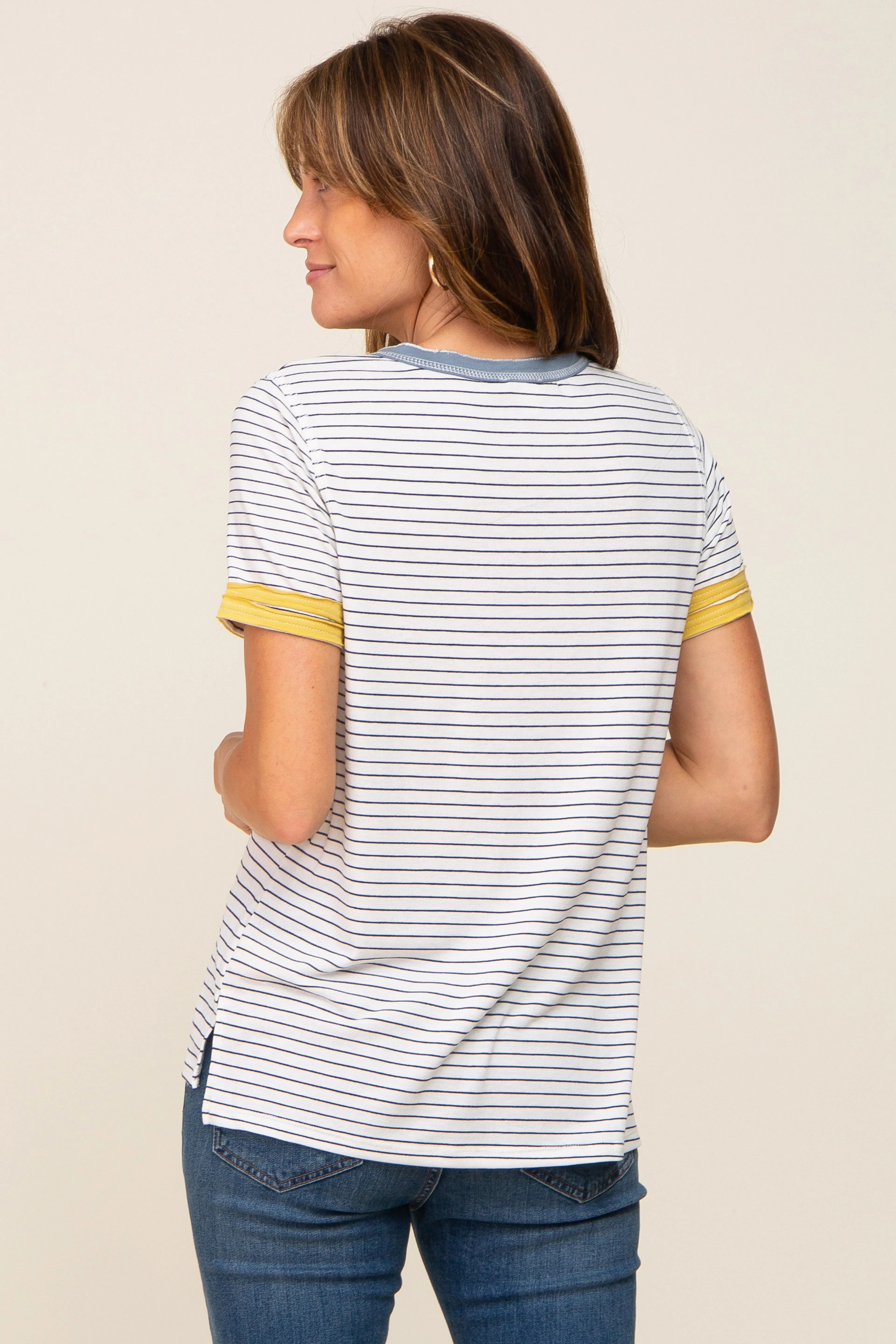 Blue Striped Colorblock Top