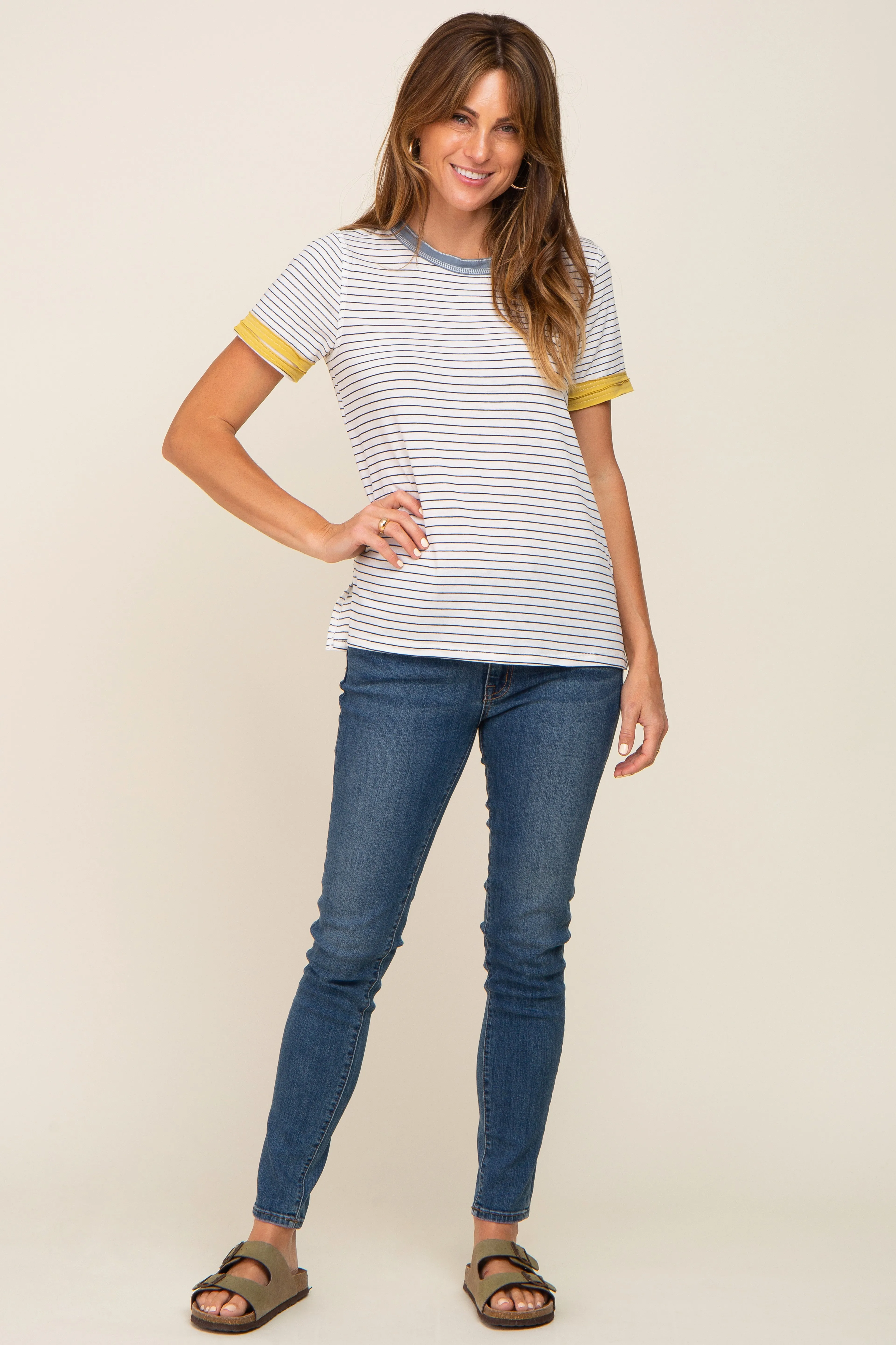 Blue Striped Colorblock Top