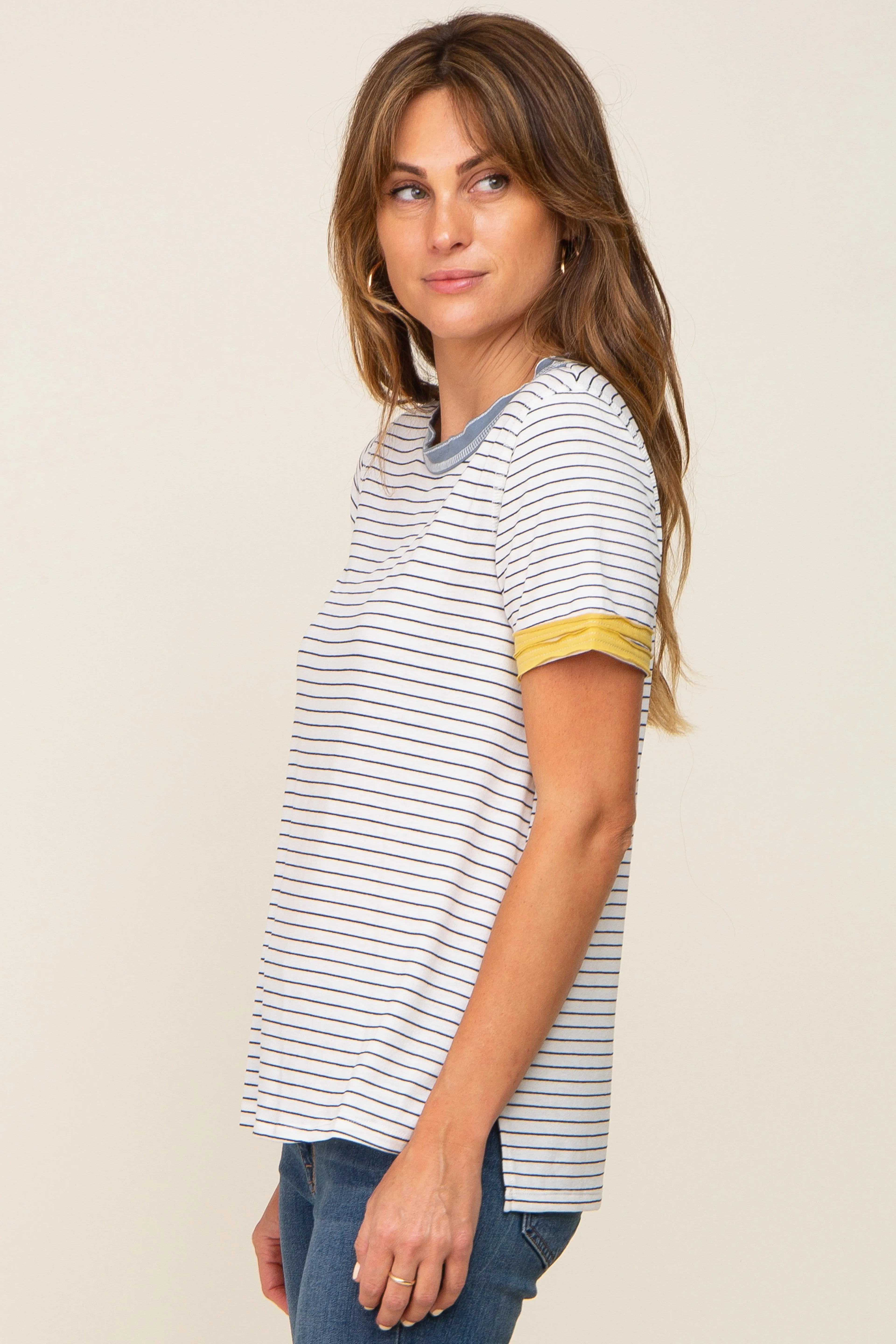 Blue Striped Colorblock Top