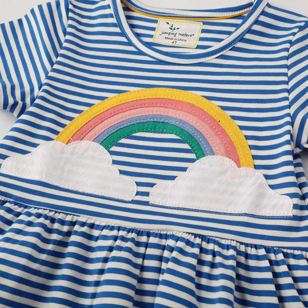 BLUE STRIPED RAINBOW PRINTED DRESS