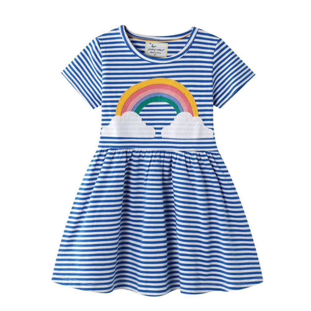 BLUE STRIPED RAINBOW PRINTED DRESS