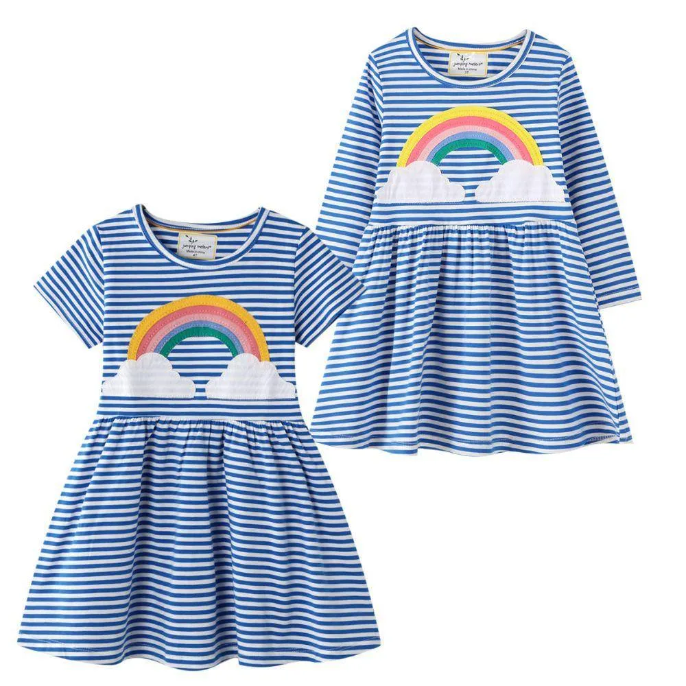 BLUE STRIPED RAINBOW PRINTED DRESS