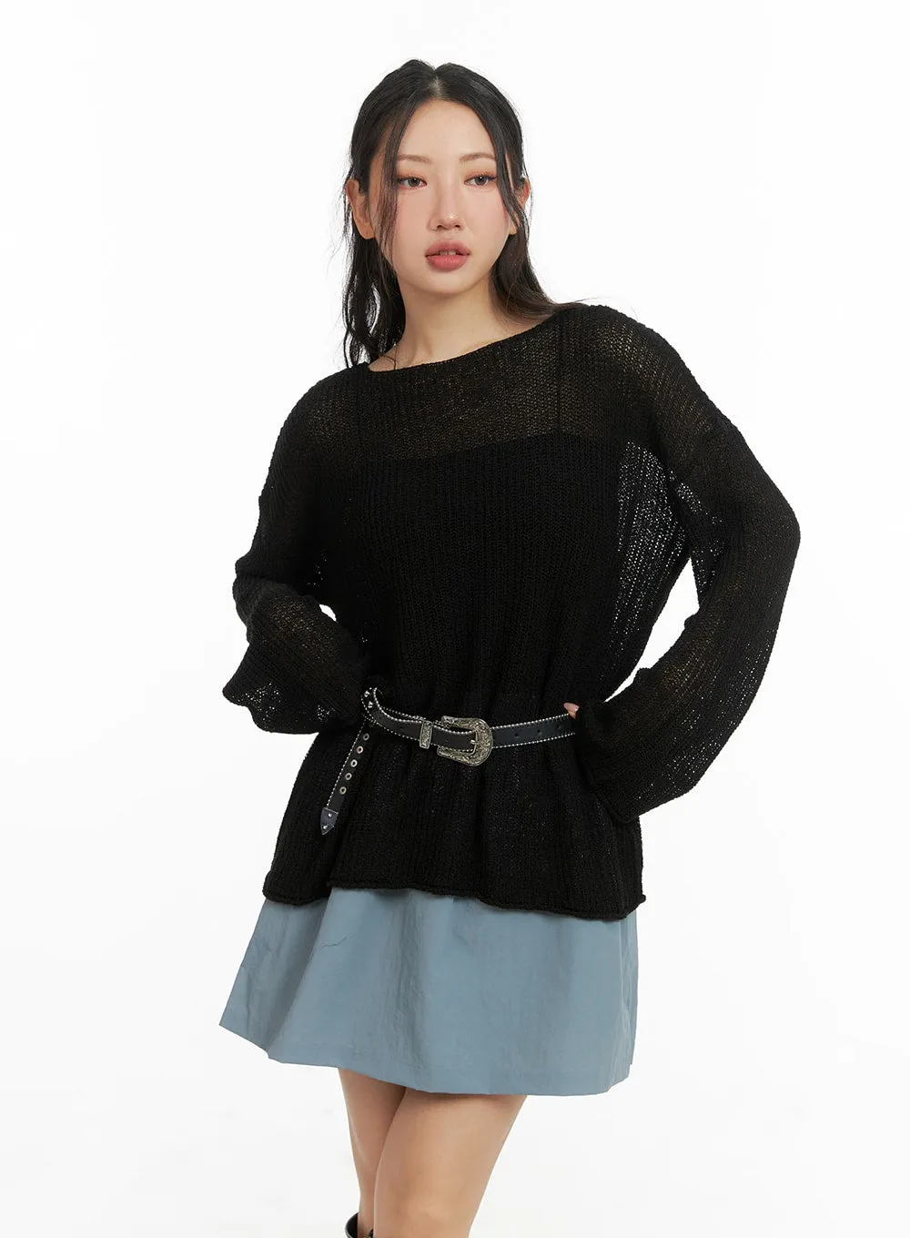 Boat Neck Sheer Knit Top CM426