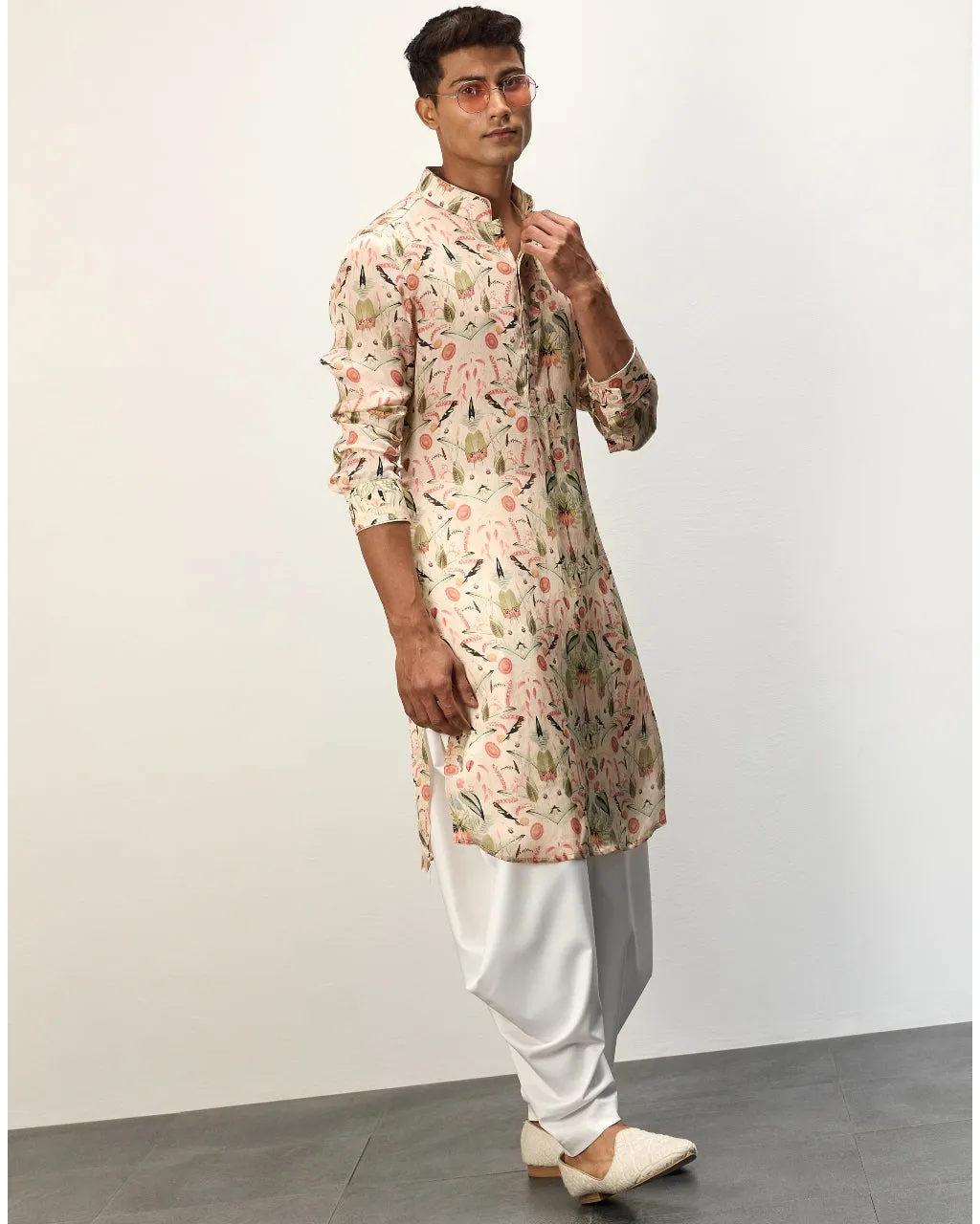 Botanical Peach Printed Kurta Set