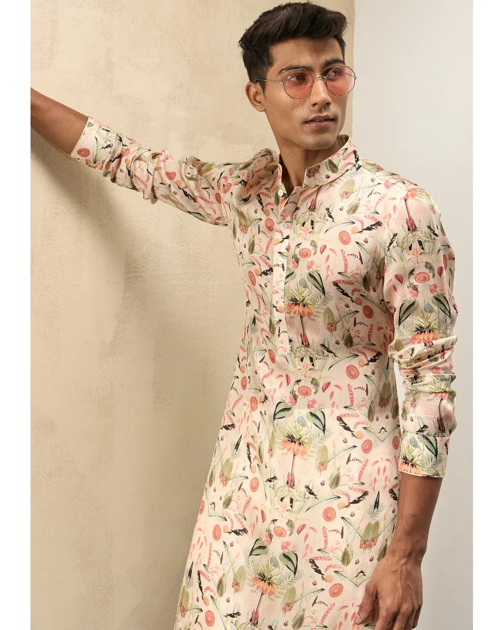 Botanical Peach Printed Kurta Set