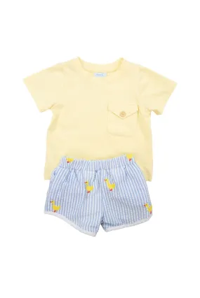 Boys Duck/Flamingo Reversible Shorts Set