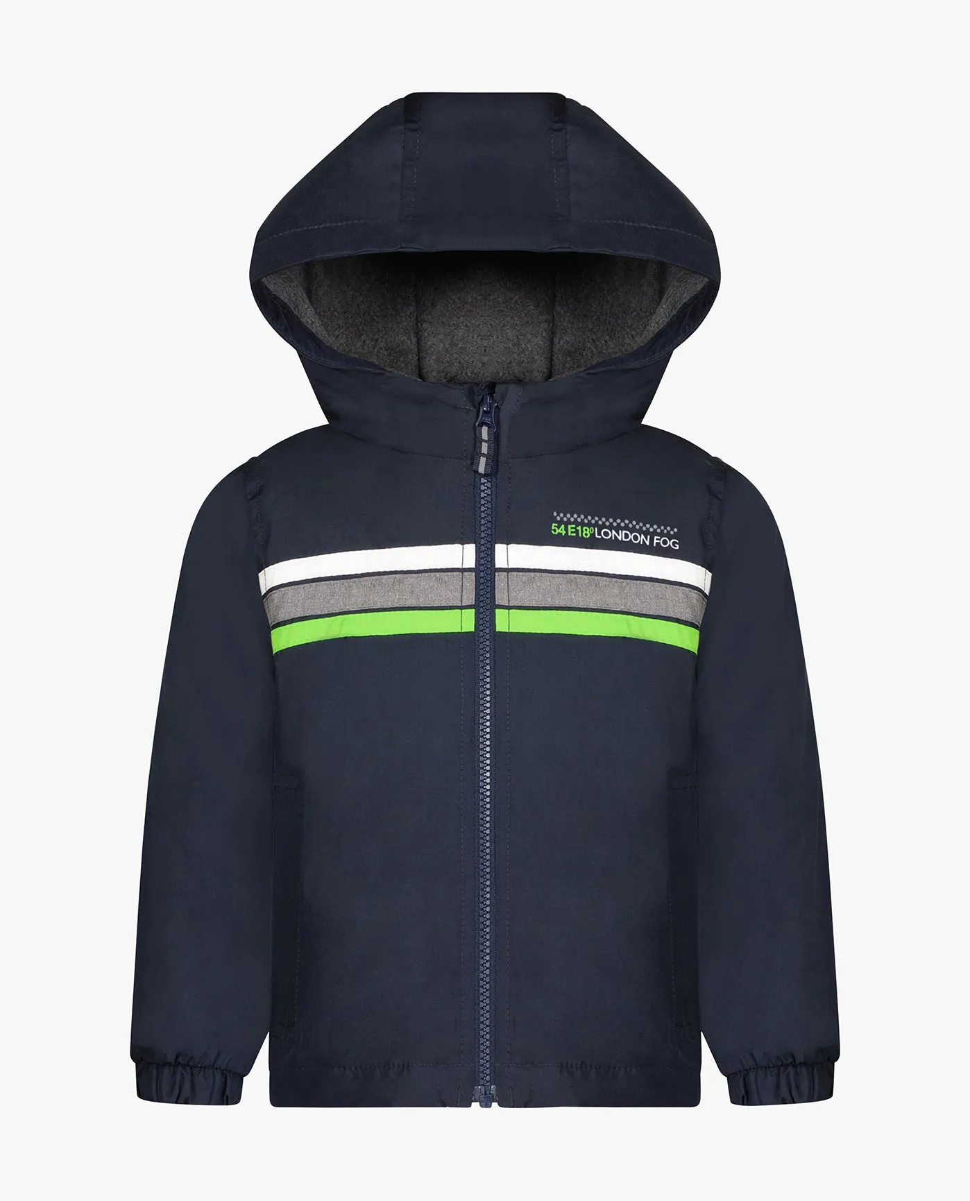 BOYS ZIP FRONT HOODED SPORTY STRIPE RAINCOAT