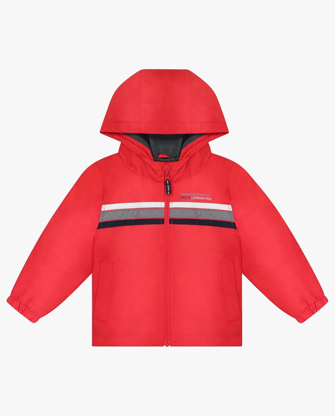 BOYS ZIP FRONT HOODED SPORTY STRIPE RAINCOAT