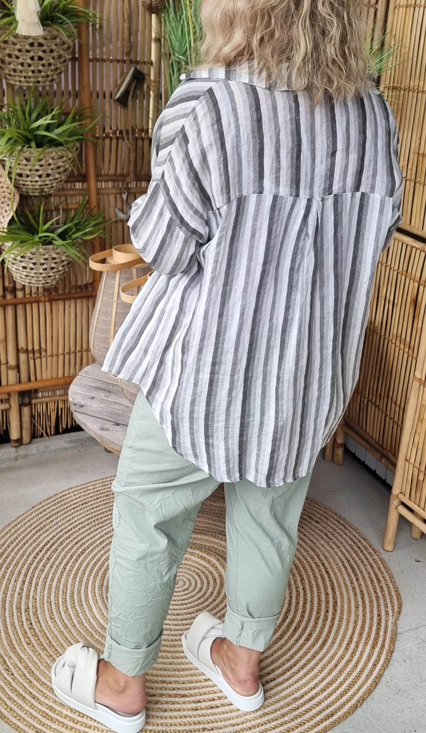 Brenda Striped Linen Shirt Grey