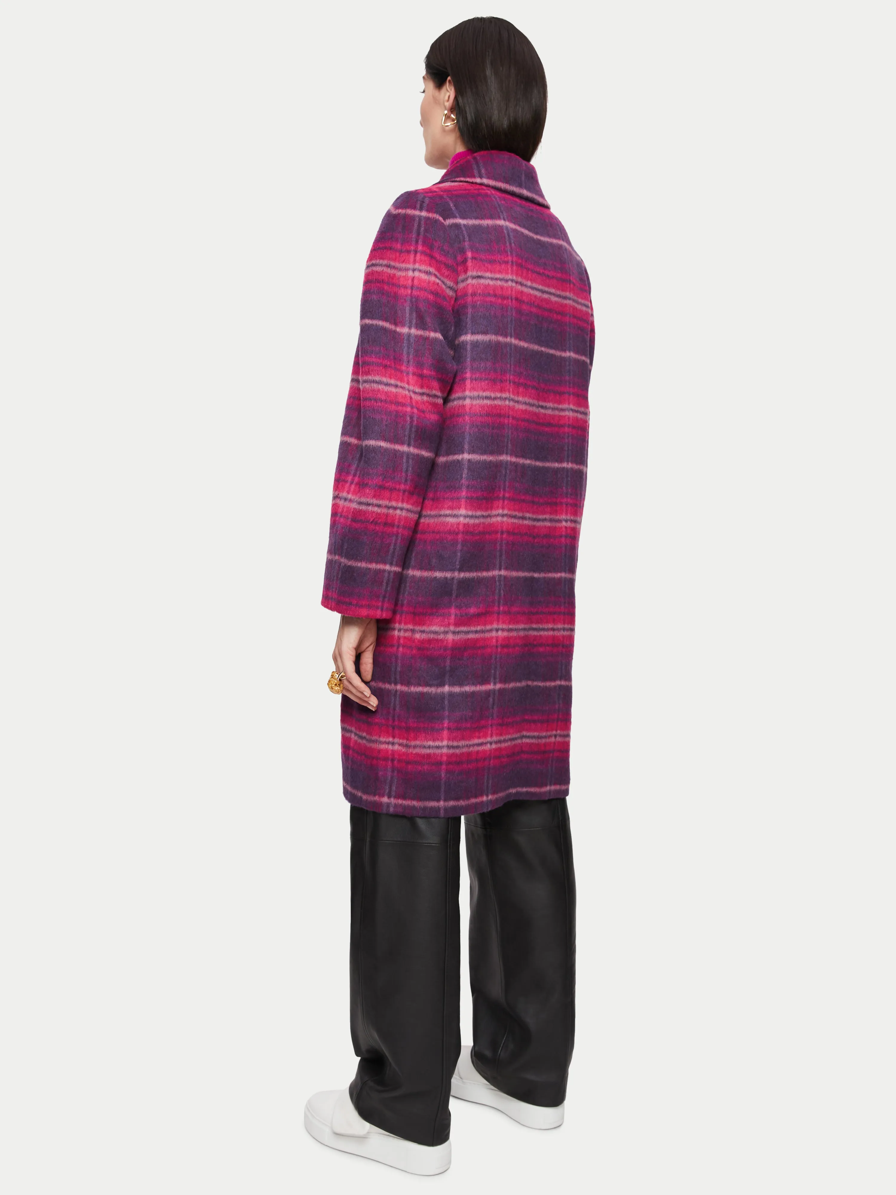 Brushed Wool Check Coat | Pink