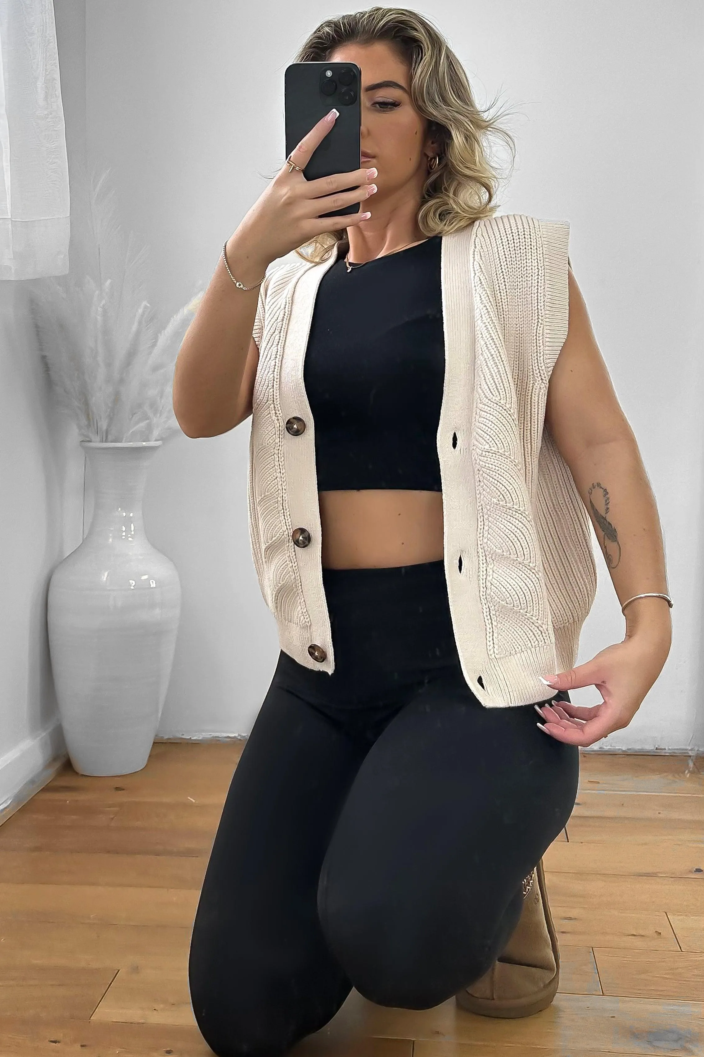 Buttoned Front Sleeveless Cardigan