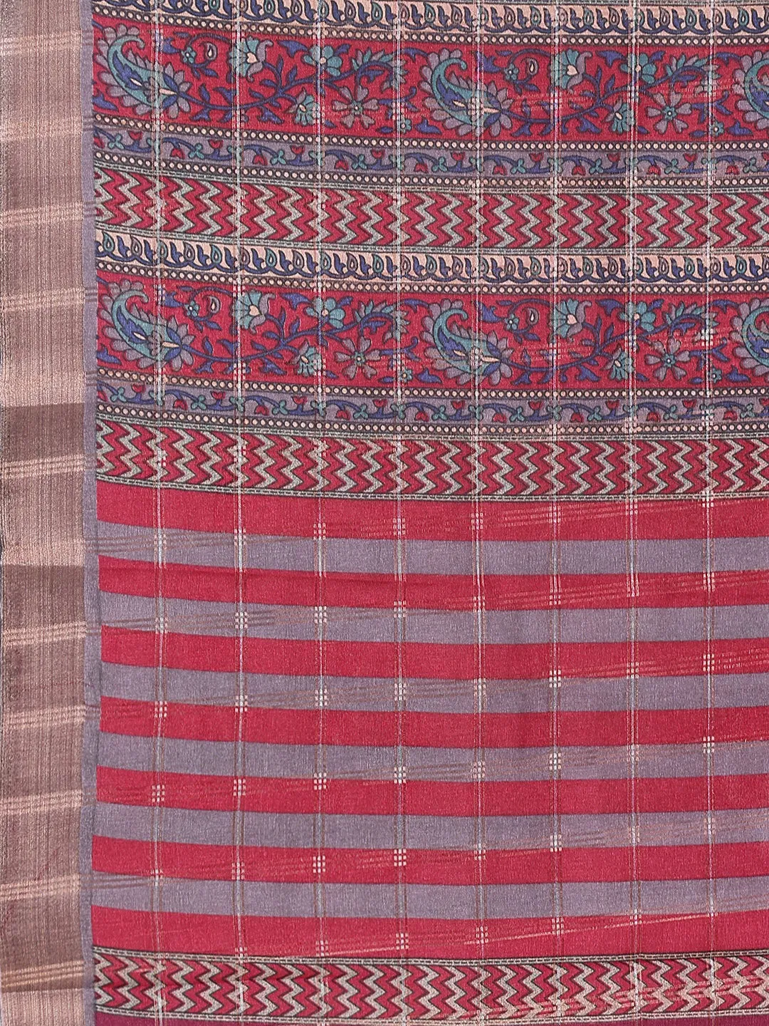 Check Printed Tussar Saree