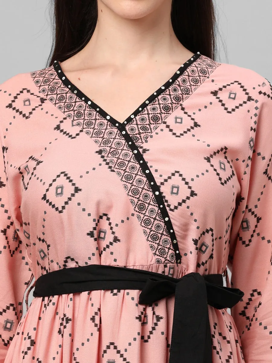 Coral Geometric Printed Dress