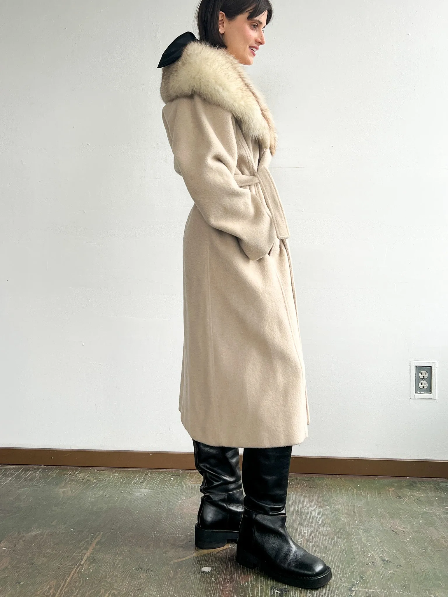 Cream Fur Collar Maxi Coat (L)