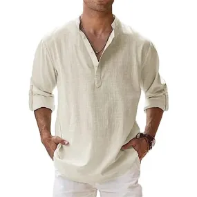 Cream Stylish Cotton Linen Full Sleeves Regular Fit Short Kurta Shirt