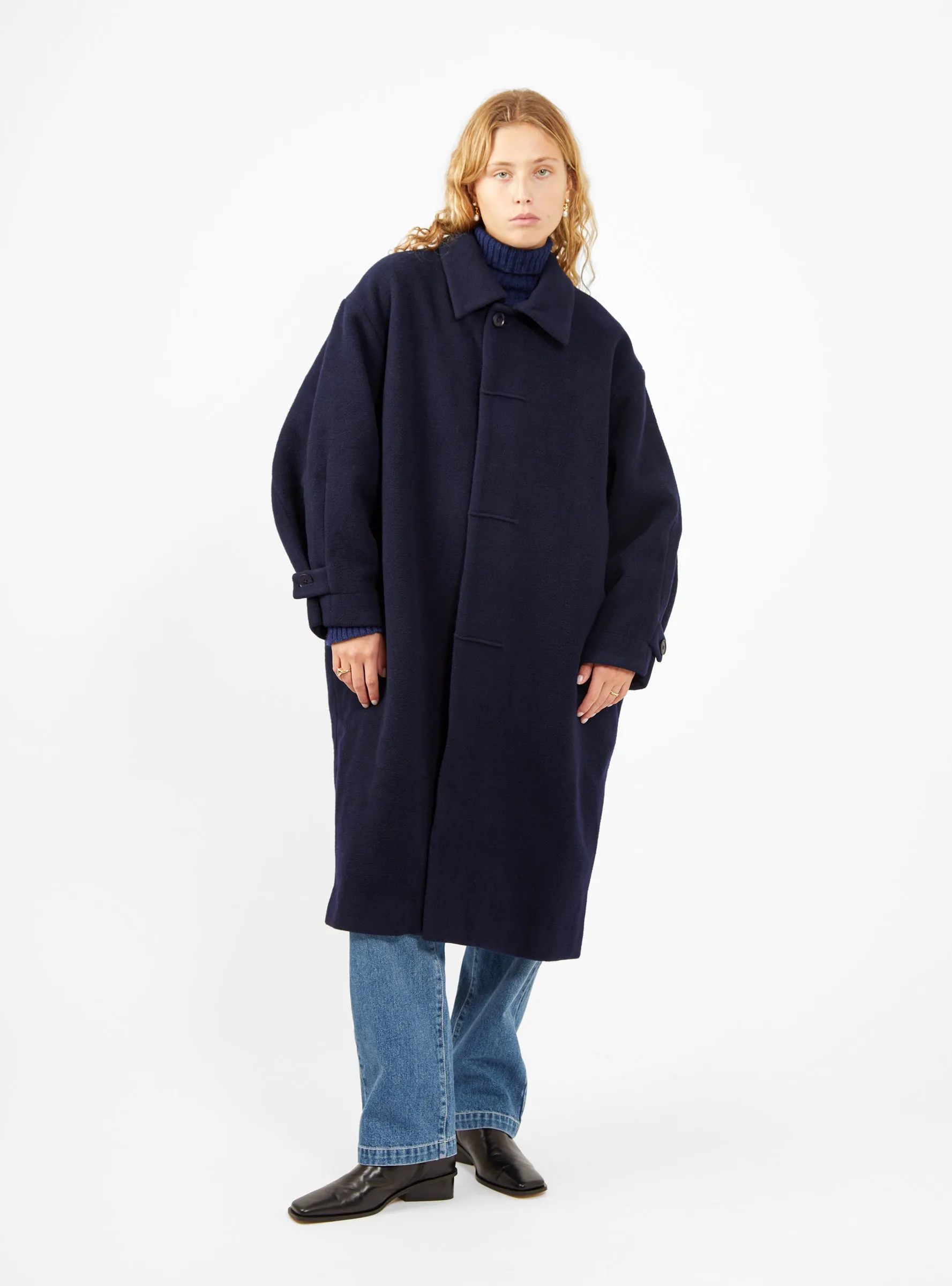 Cuffed Wool Coat Navy