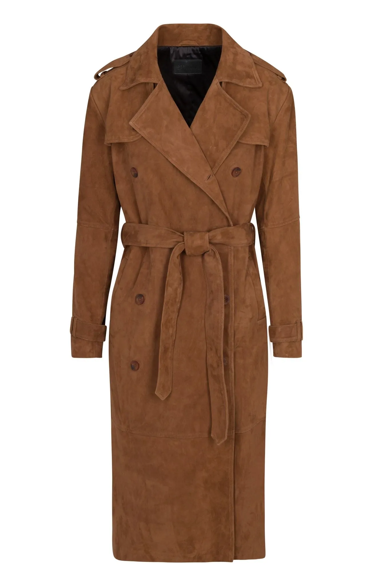 Dark Cognac Suede Trench Coat