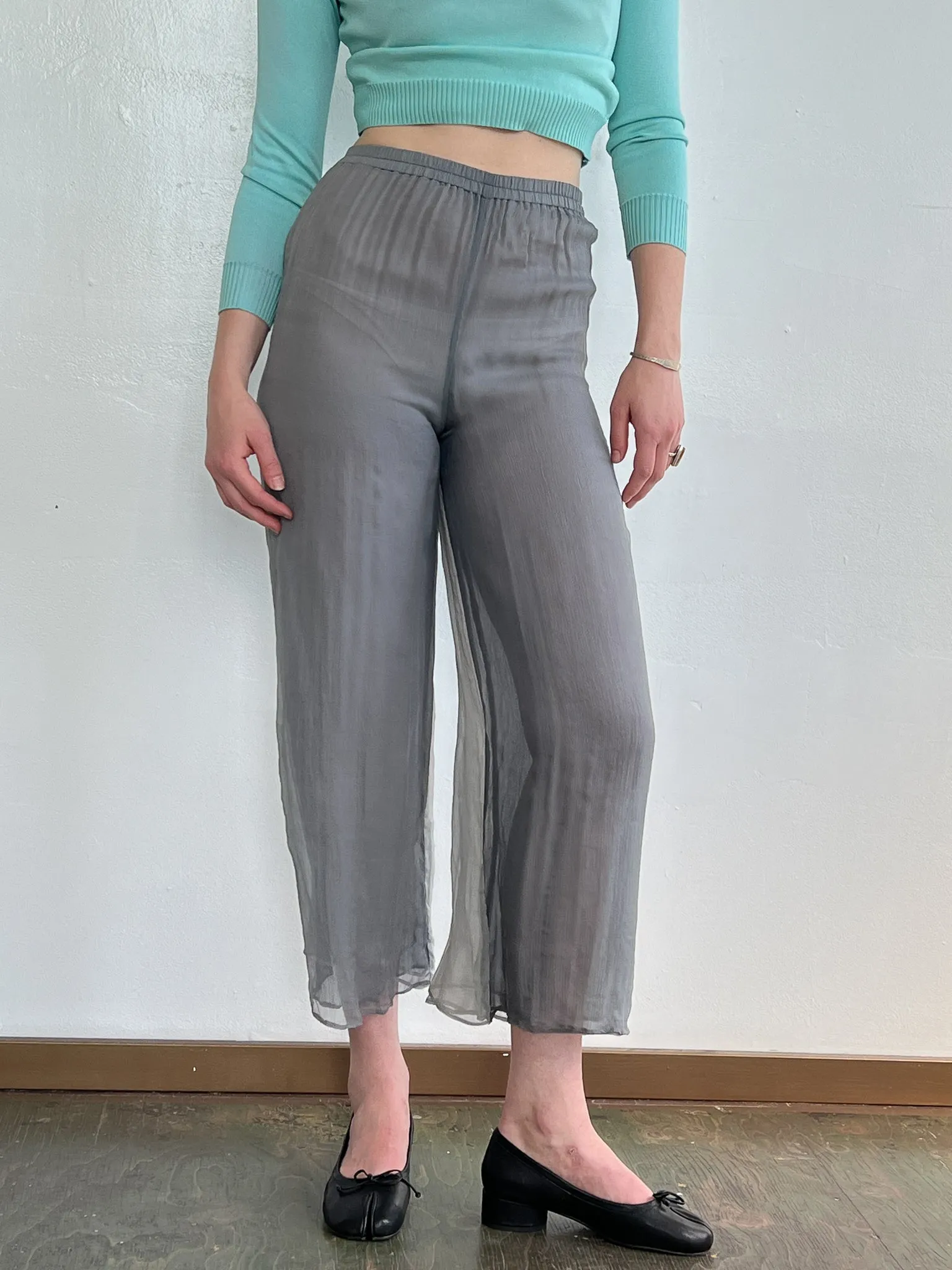 Donna Karan Gray Sheer Silk Pants (S)