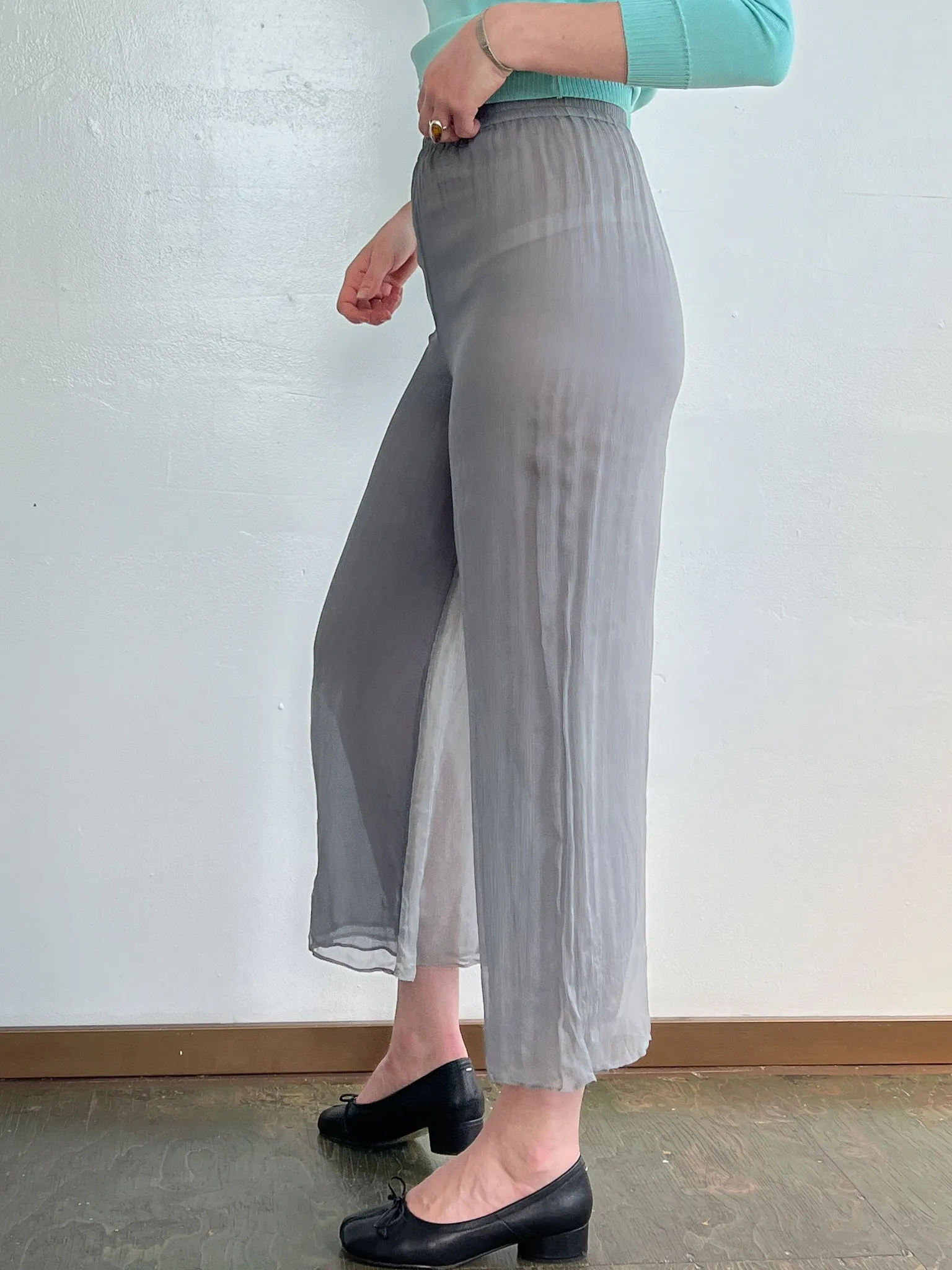 Donna Karan Gray Sheer Silk Pants (S)