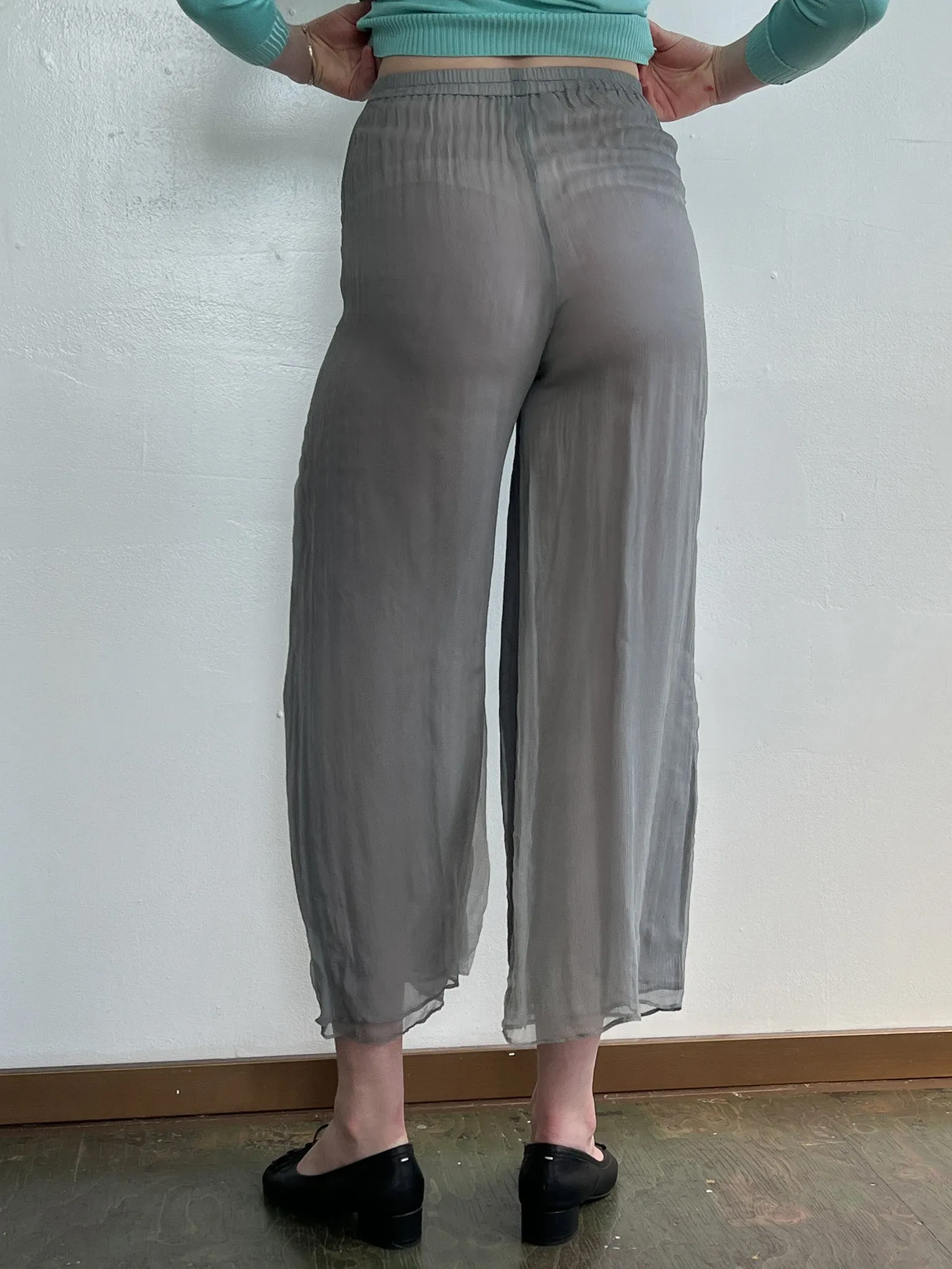 Donna Karan Gray Sheer Silk Pants (S)