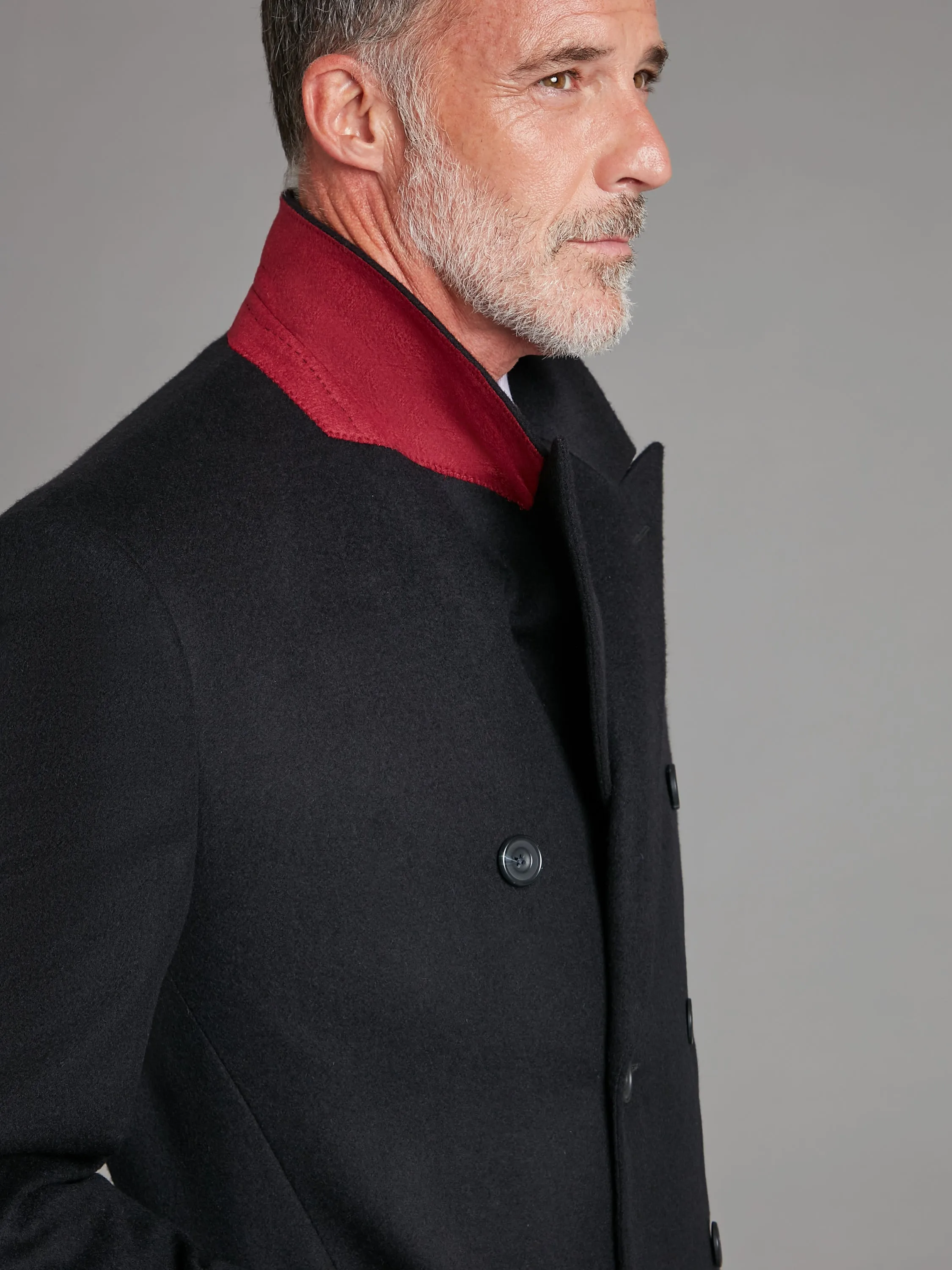 Double Breasted Overcoat Cashmere Blend - Navy