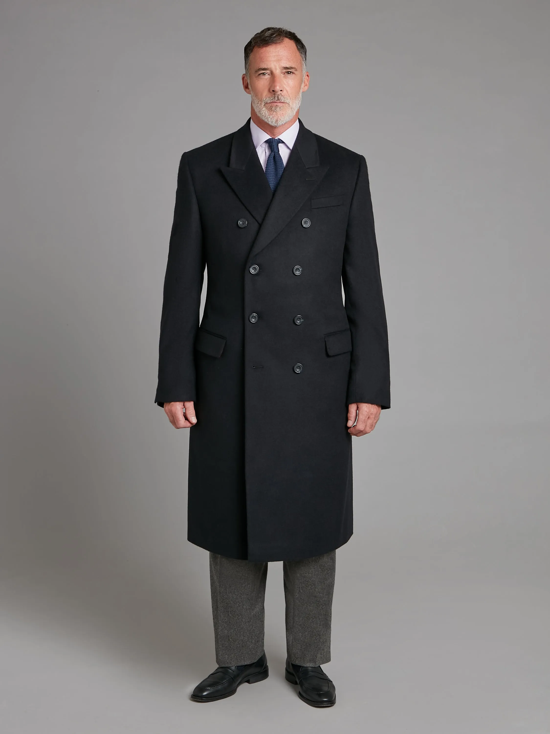 Double Breasted Overcoat Cashmere Blend - Navy