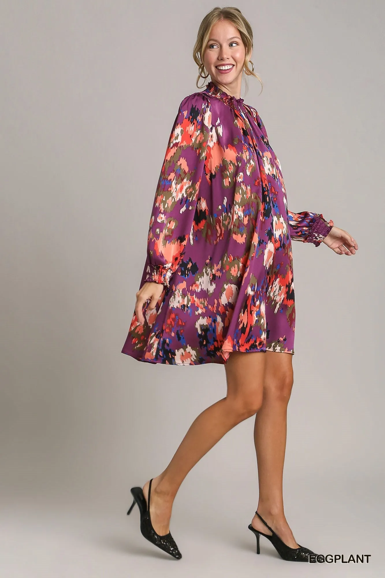 Floral Printed Satin Dress