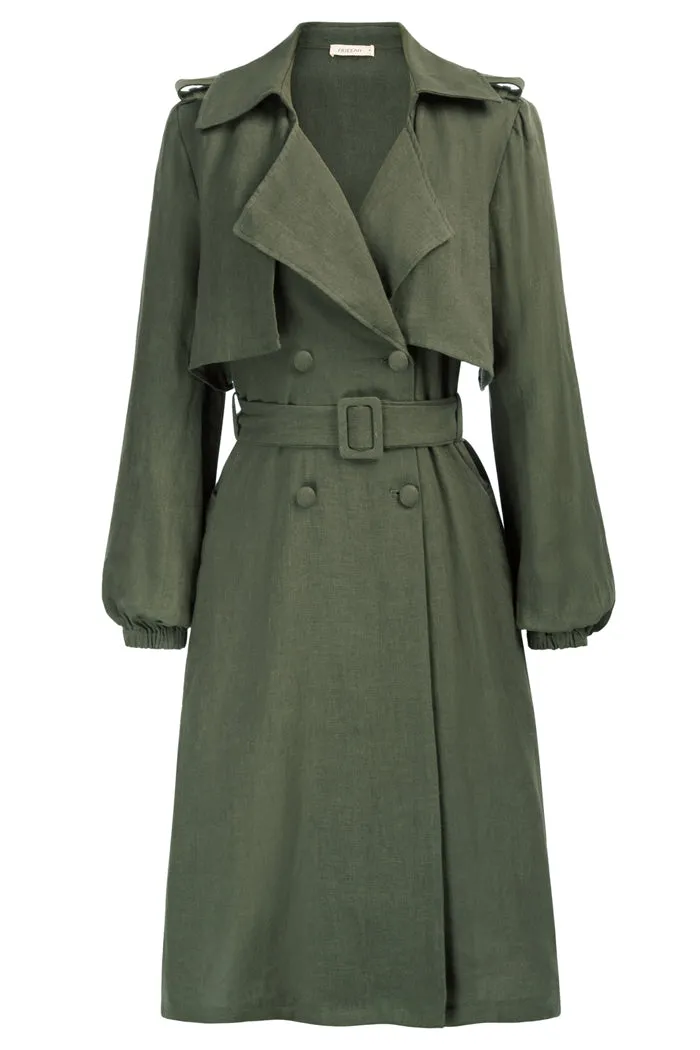 Frieeah Linen Trench Thin Coat