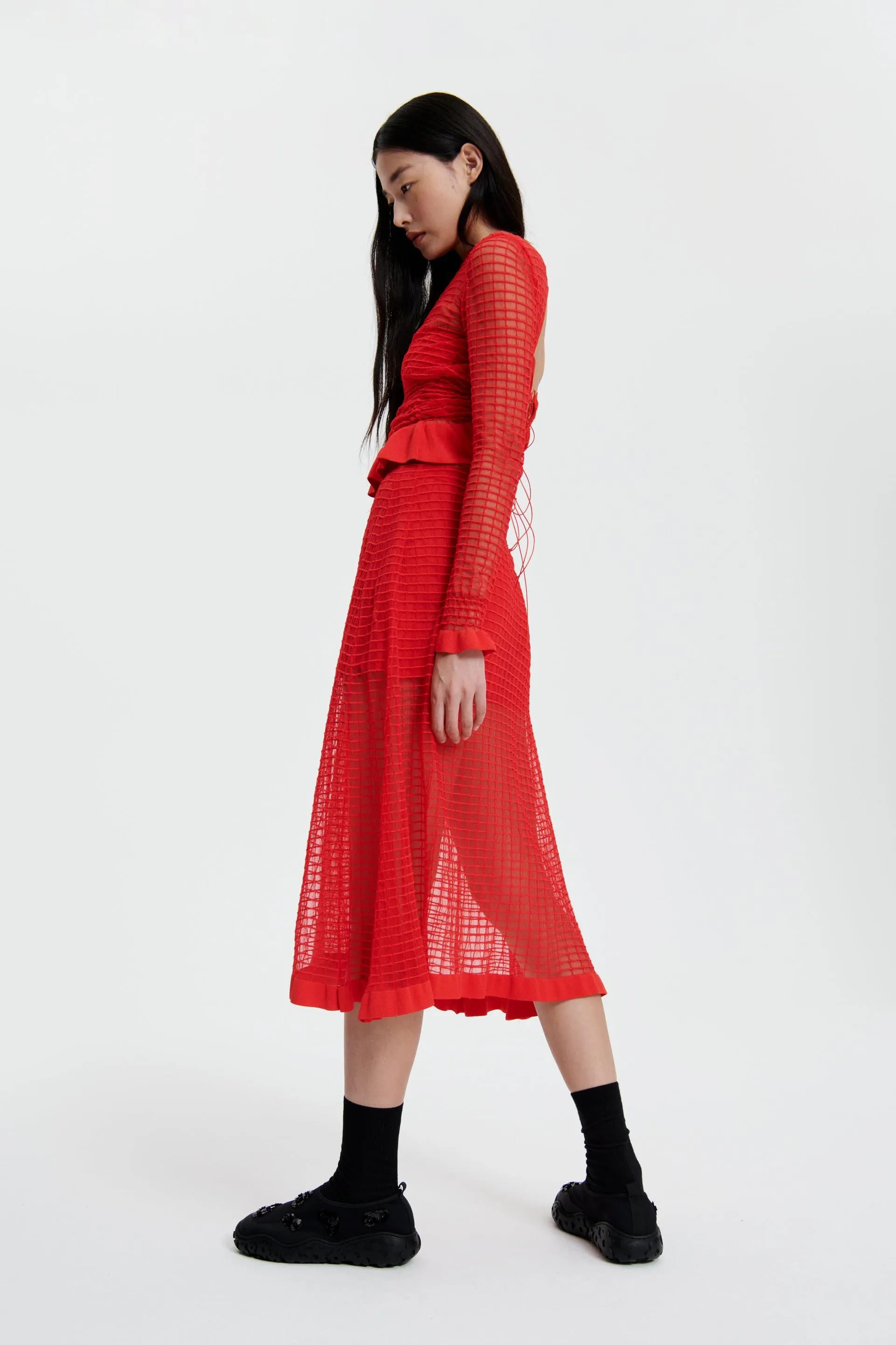 Poppy Red Matisse Sheer Grid Skirt by Gemma