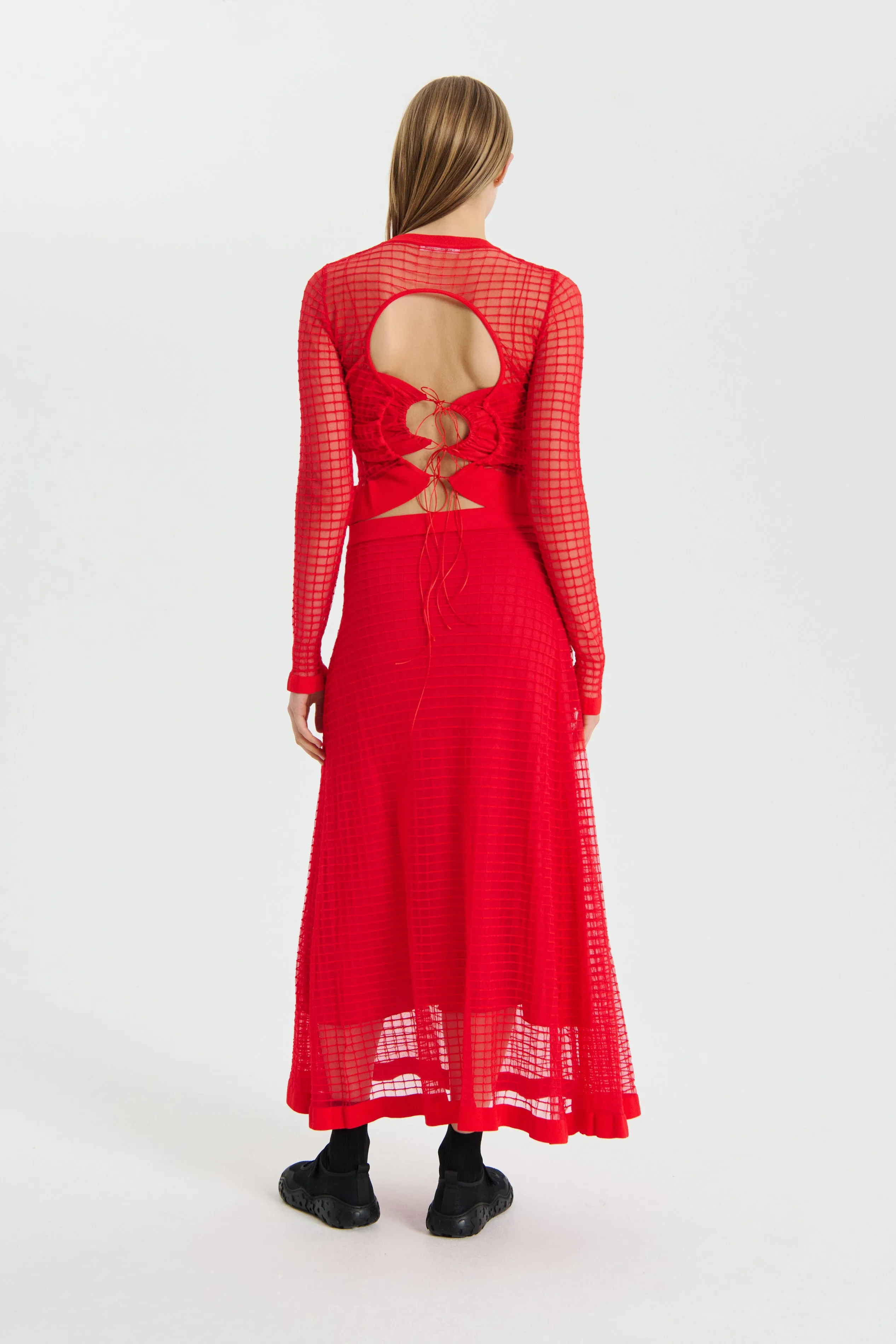 Poppy Red Matisse Sheer Grid Skirt by Gemma