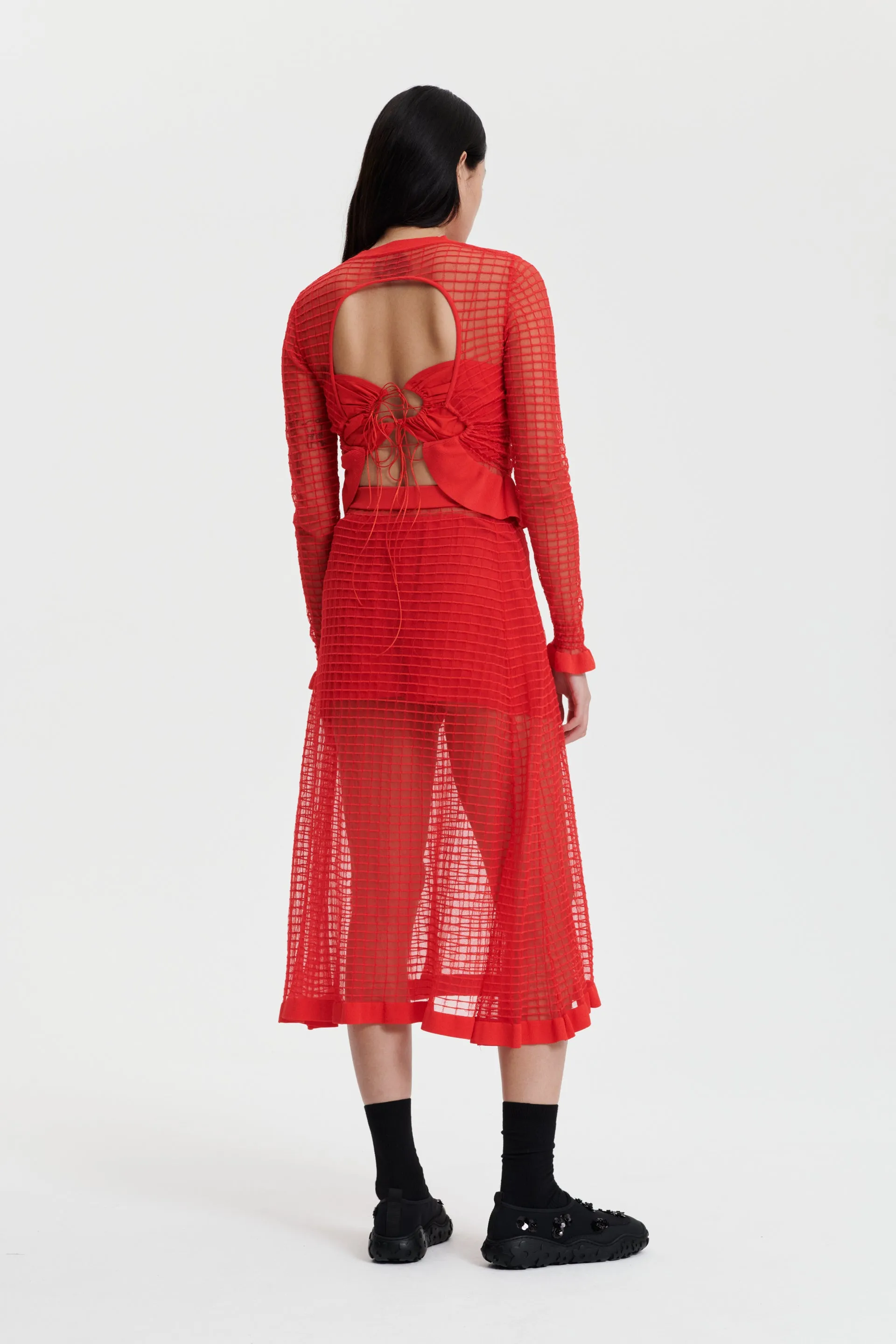 Poppy Red Matisse Sheer Grid Skirt by Gemma