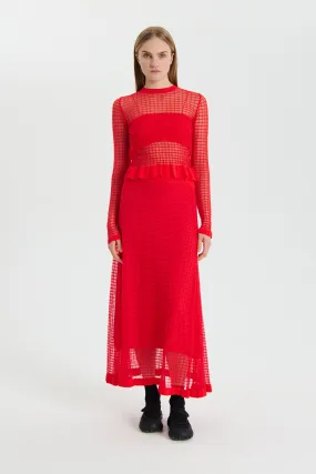 Poppy Red Matisse Sheer Grid Skirt by Gemma