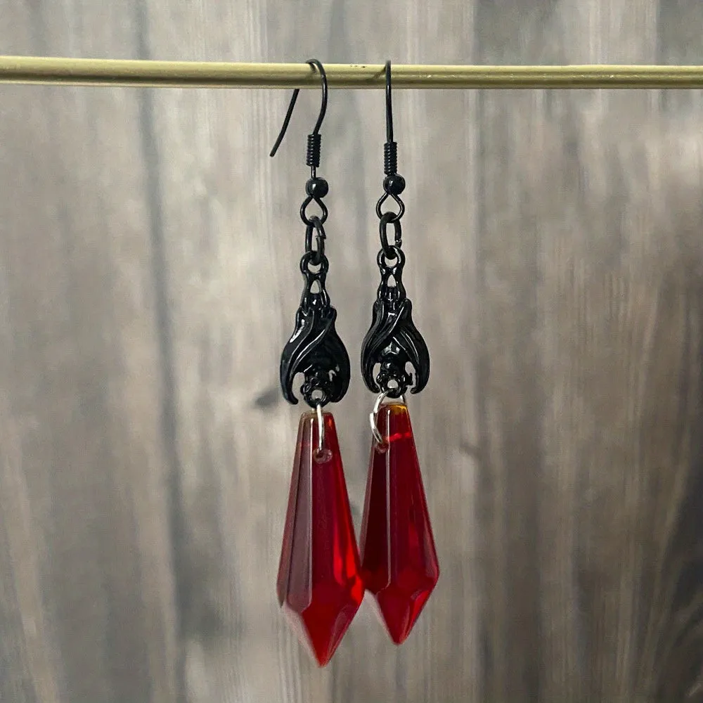 Gothic Vintage Red Crystal Earrings with Y2K Dark Bat Crystals - A Stylish Accessory for Any Outfit!